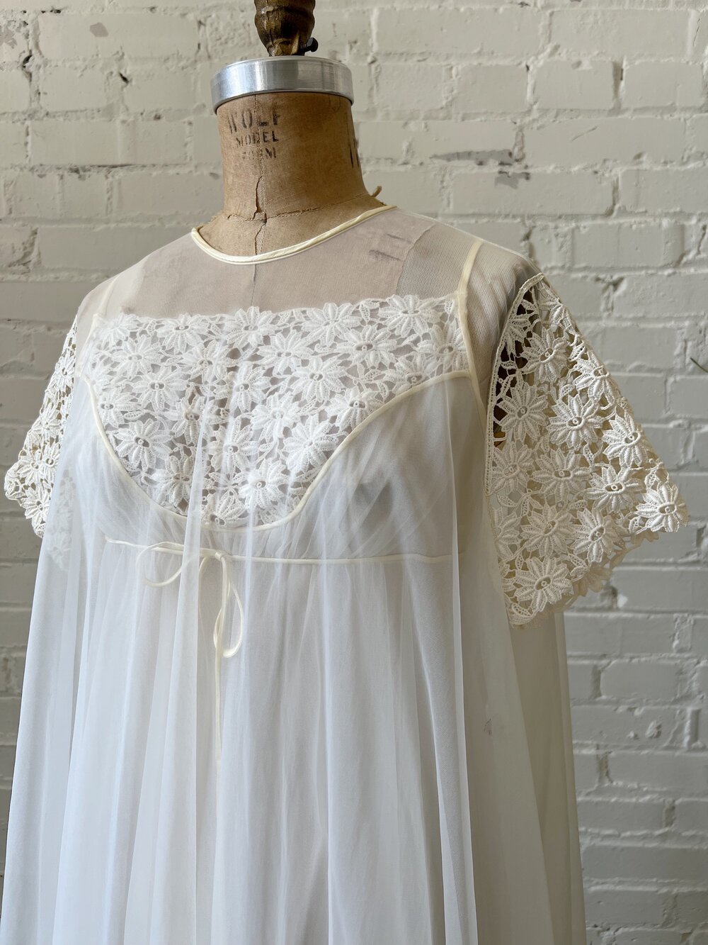 Sheer Nightgown & Overlay Gown w/Lace Sleeves Peignoir Set