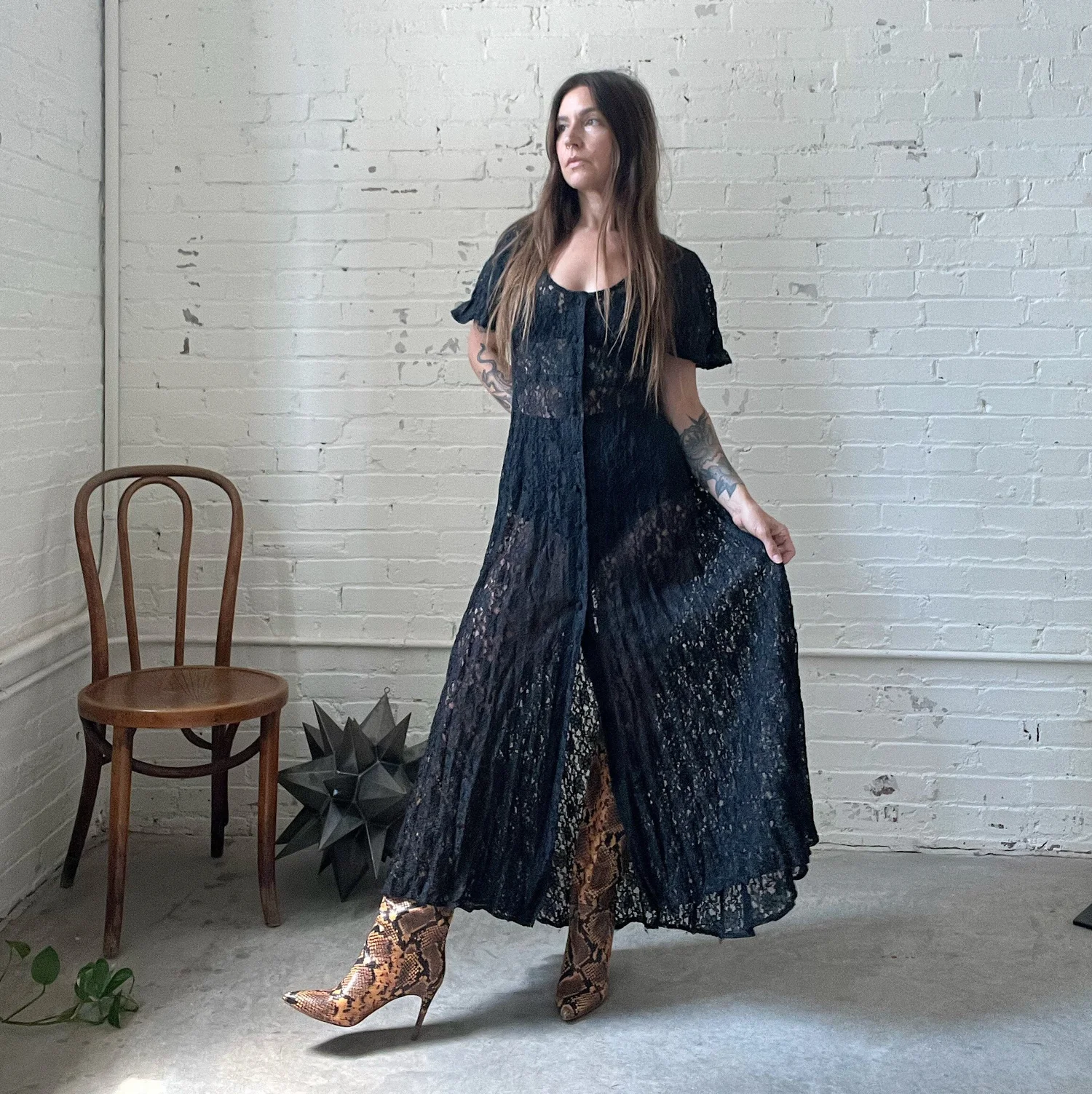 90s Black Lace Button Front Maxi Dress Size M L May s Place Be Green. Buy Vintage