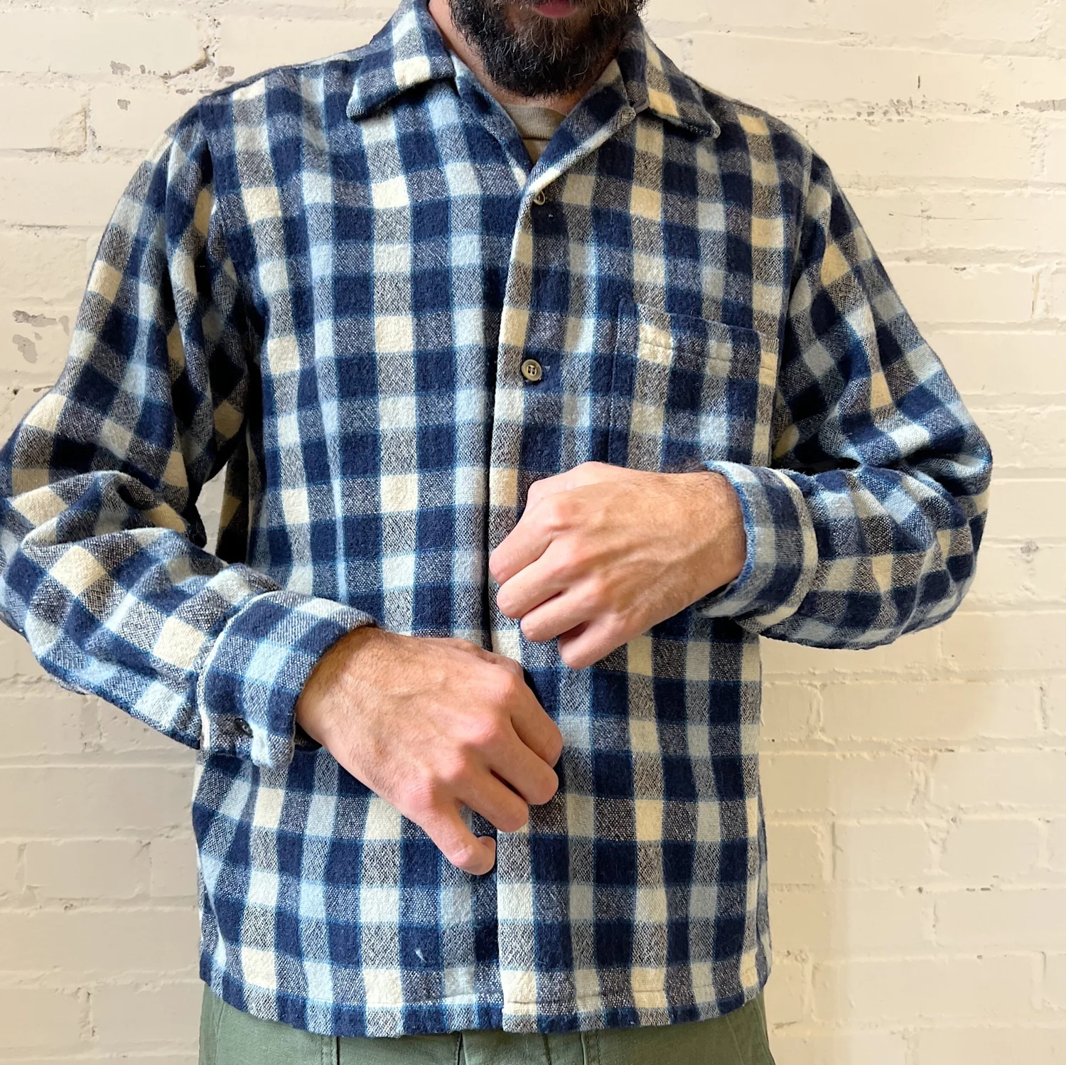 50s/60s pilgrim loop collar plaid flannel, large/xl — May