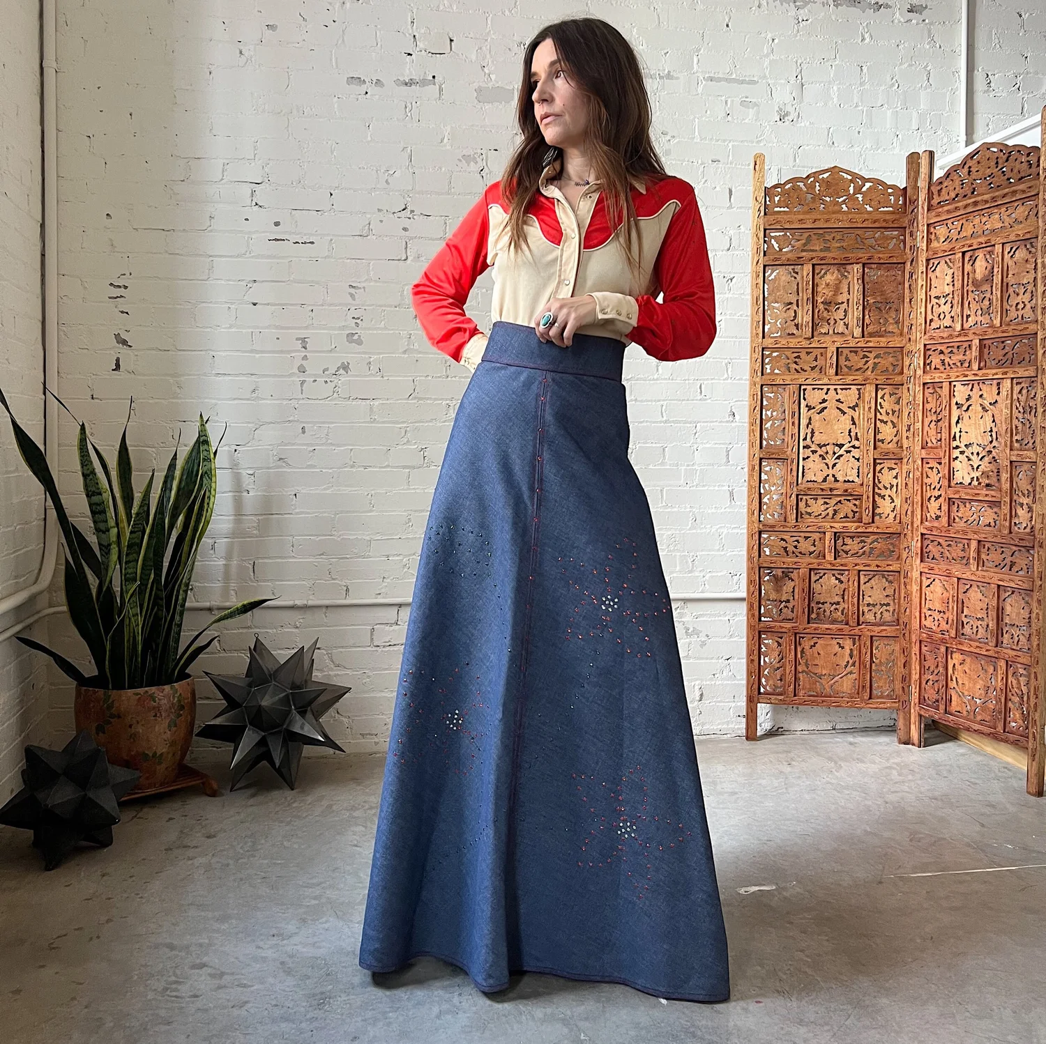 Long denim skirt size 2 clearance