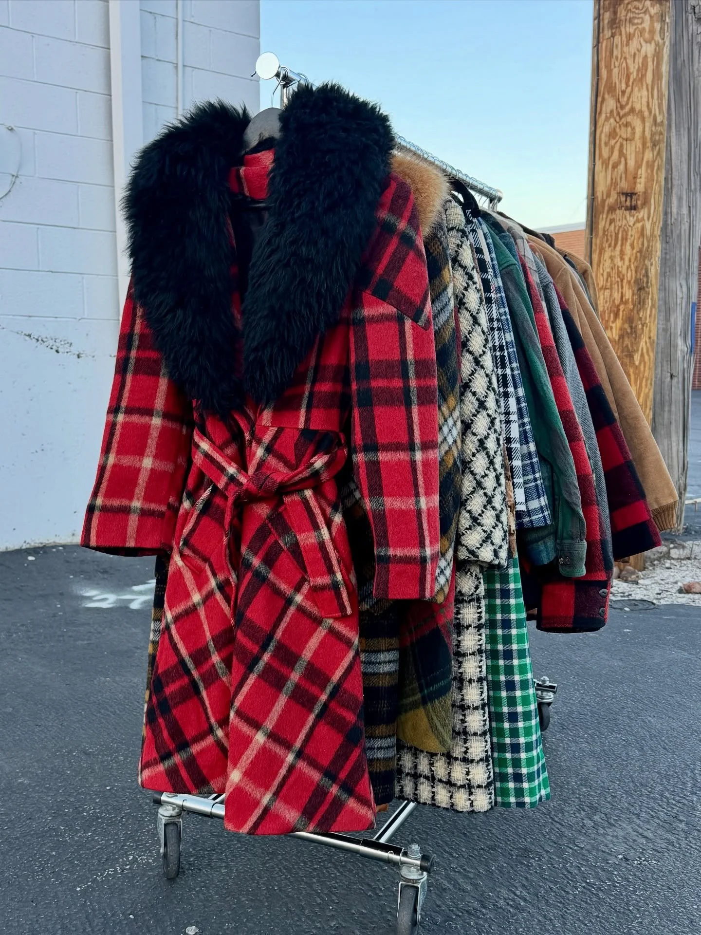 Some favorites still available after last week&rsquo;s restock. Find these and more this Thursday through Sunday from 10a-5p at @thegreenshagmarket. 

70s Red Plaid Princess Coat w Black Faux Fur, Small
60s Navy Plaid Wool Coat with Fox Fur, Large 
5
