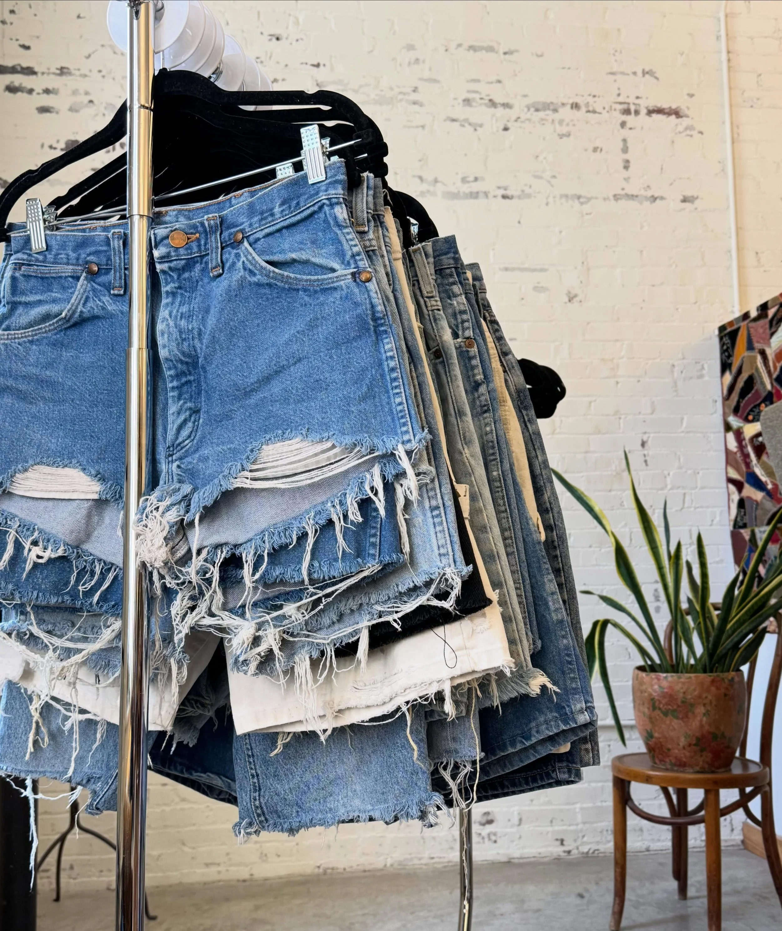 Denim shorts have landed at @thegreenshagmarket! Waists measuring 29&rdquo;-44&rdquo;. Come&rsquo;n get&rsquo;m folks! 💙 Thursday- Sunday 10a-5p