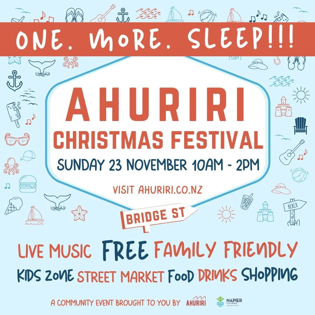 🎄✨ ONE MORE SLEEP to the Ahuriri Christmas Festival! ✨🎄

We&rsquo;re almost there &mdash; and the weather is looking ☀️🙌

Tomorrow, Ahuriri transforms into a festive wonderland as Bridge Street and Spriggs Park come alive with FREE family fun, sun