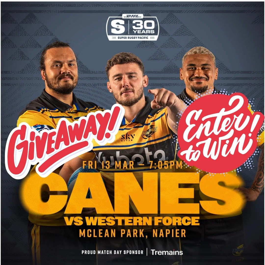 🎉 GIVEAWAY TIME! 🎉

We&rsquo;ve got two chances to WIN tickets to see the Hurricanes take on the Western Force at McLean Park this Friday (13 March) &mdash; thanks to the Hurricanes! 🏉

Prize options:
🏉 1 x Double Pass (2 adult GA tickets)
👨&zwj