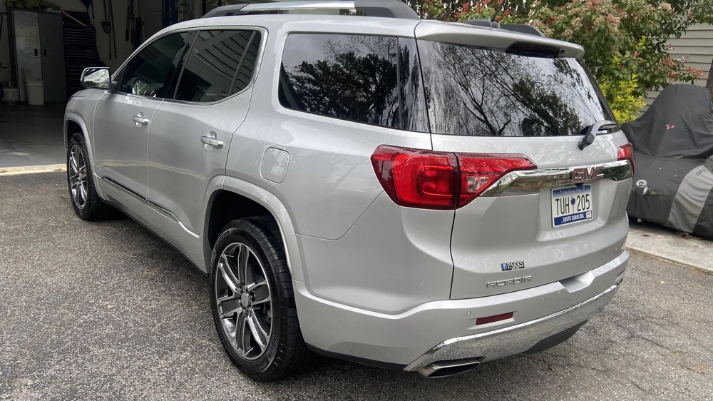 Rear three quarter view of a ceramic coated GMC Acadia Denali in Salem South Carolina