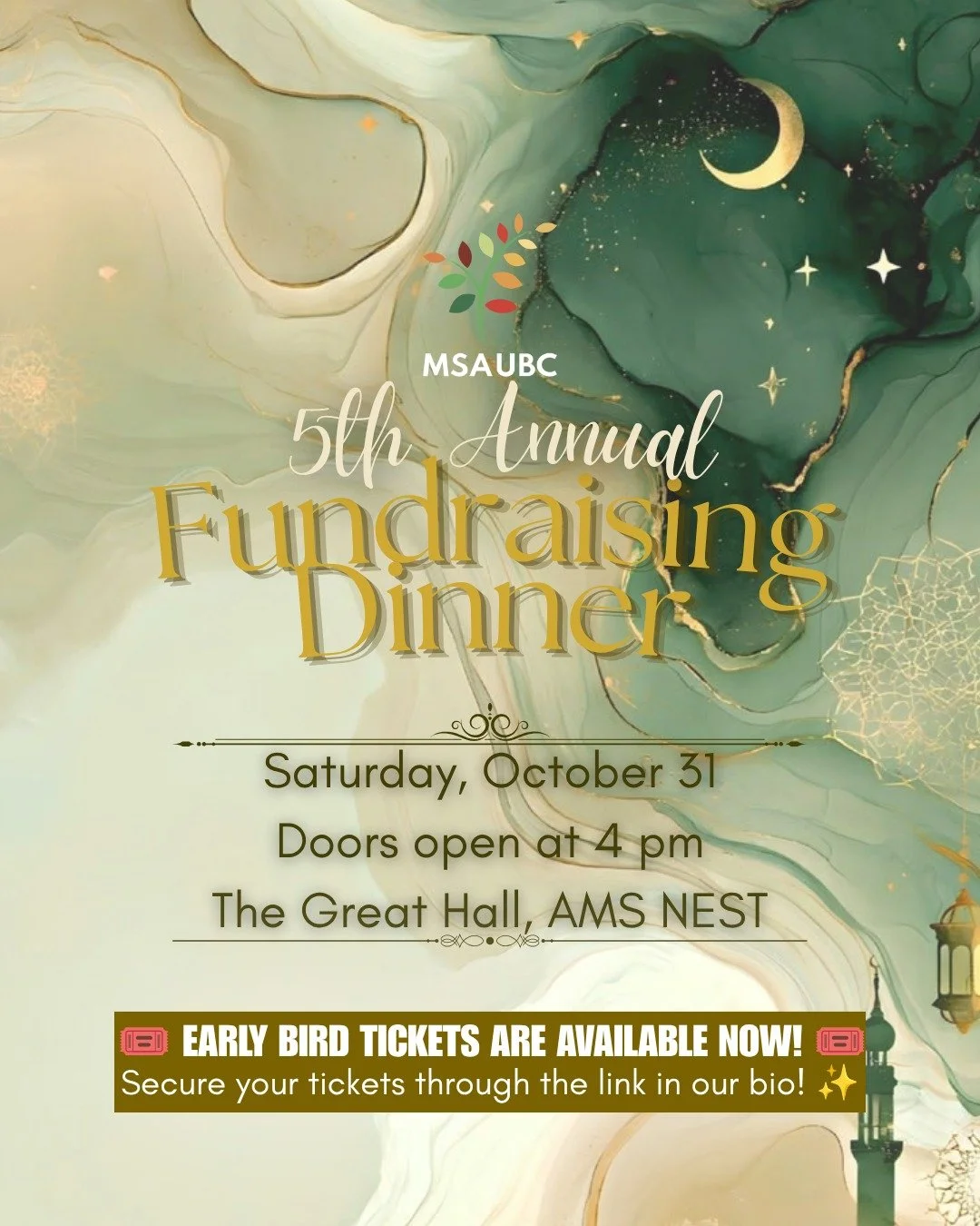 5th Annual Fundraising Dinner. Saturday, October 31. Doors open at 4 PM. The Great Hall, AMS Nest.