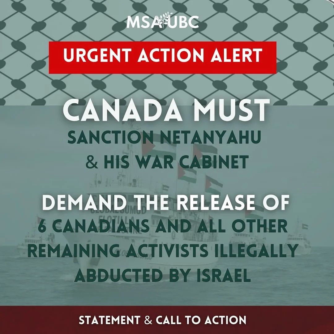 🚨ENOUGH IS ENOUGH: 6 CANADIANS ABOARD &ldquo;THE CONSCIENSE&rdquo; WERE ILLEGALLY ABDUCTED IN INTERNATIONAL WATERS BY ISRAEL, CANADA MUST IMPOSE SANCTIONS NOW, AND DEMAND RELEASE FOR ALL HOSTAGES

There is a critical window over the next few days to