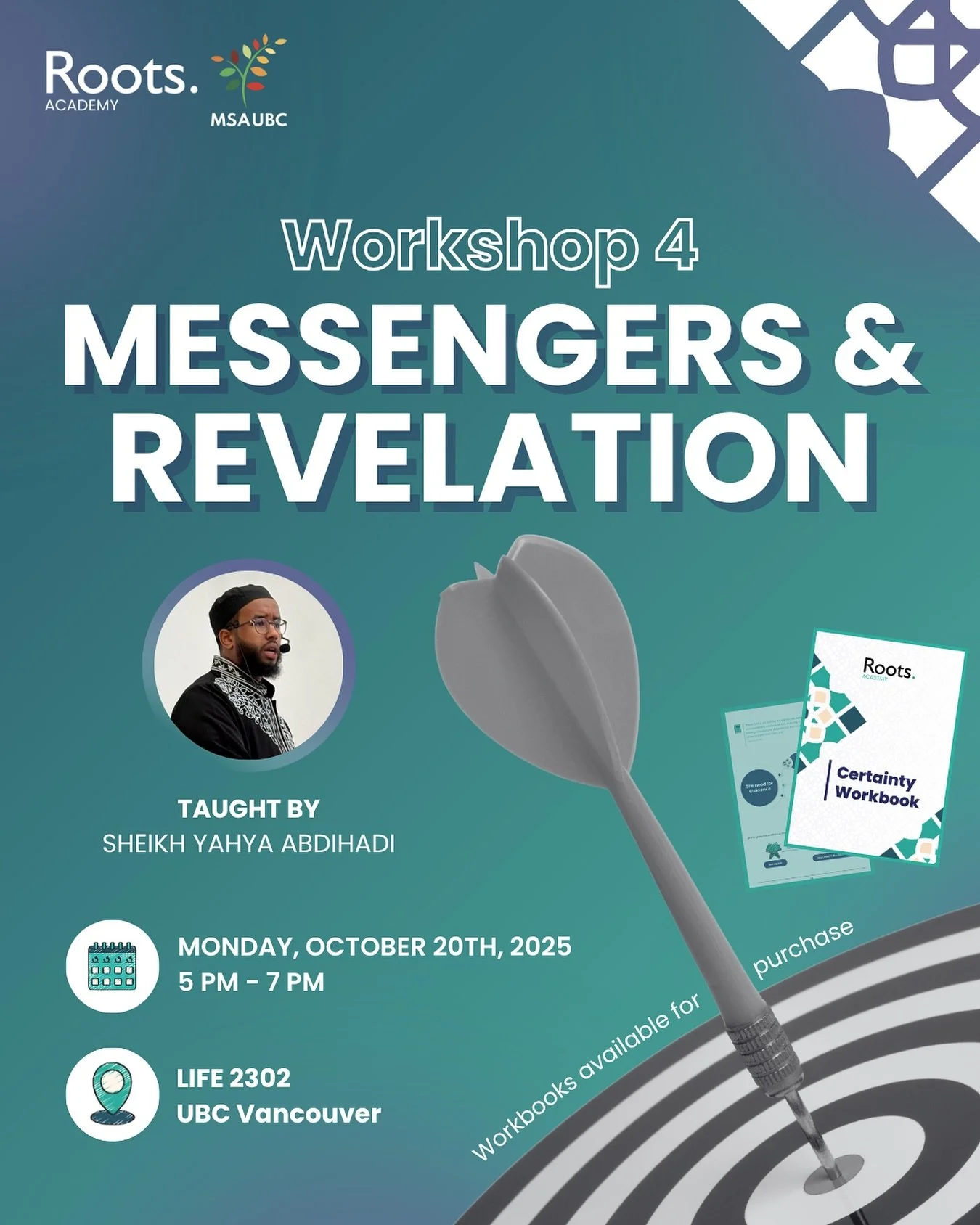 Get ready to join us for Workshop 4: Messengers &amp; Revelation, as MSA UBC presents the @rootsacademy.ca Essentials Program! 🤩

Tailored especially for university students, this course will help you experience and
nurture the sweetness of Iman. De