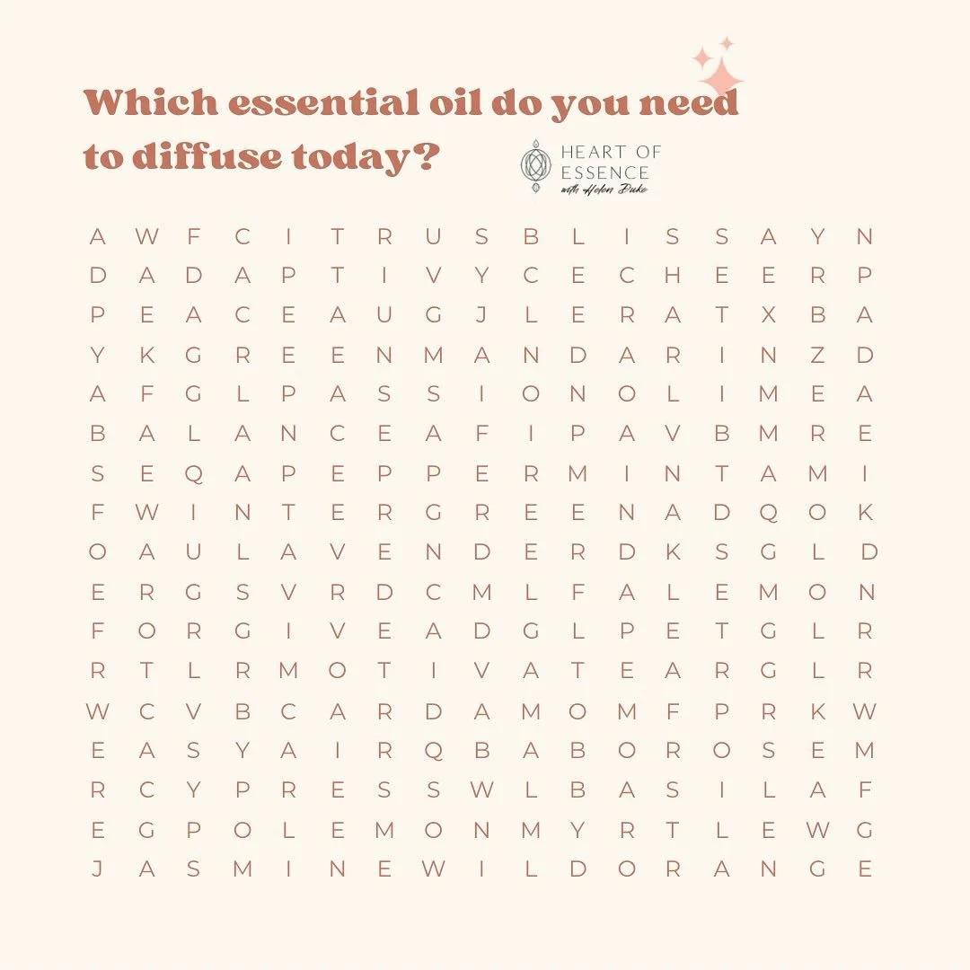 For a bit of fun 🤩 

Which essential oil do you need to diffuse today? 💧 

Can you spot any in this FIND A WORD? 

Let me know in the comments below 😍