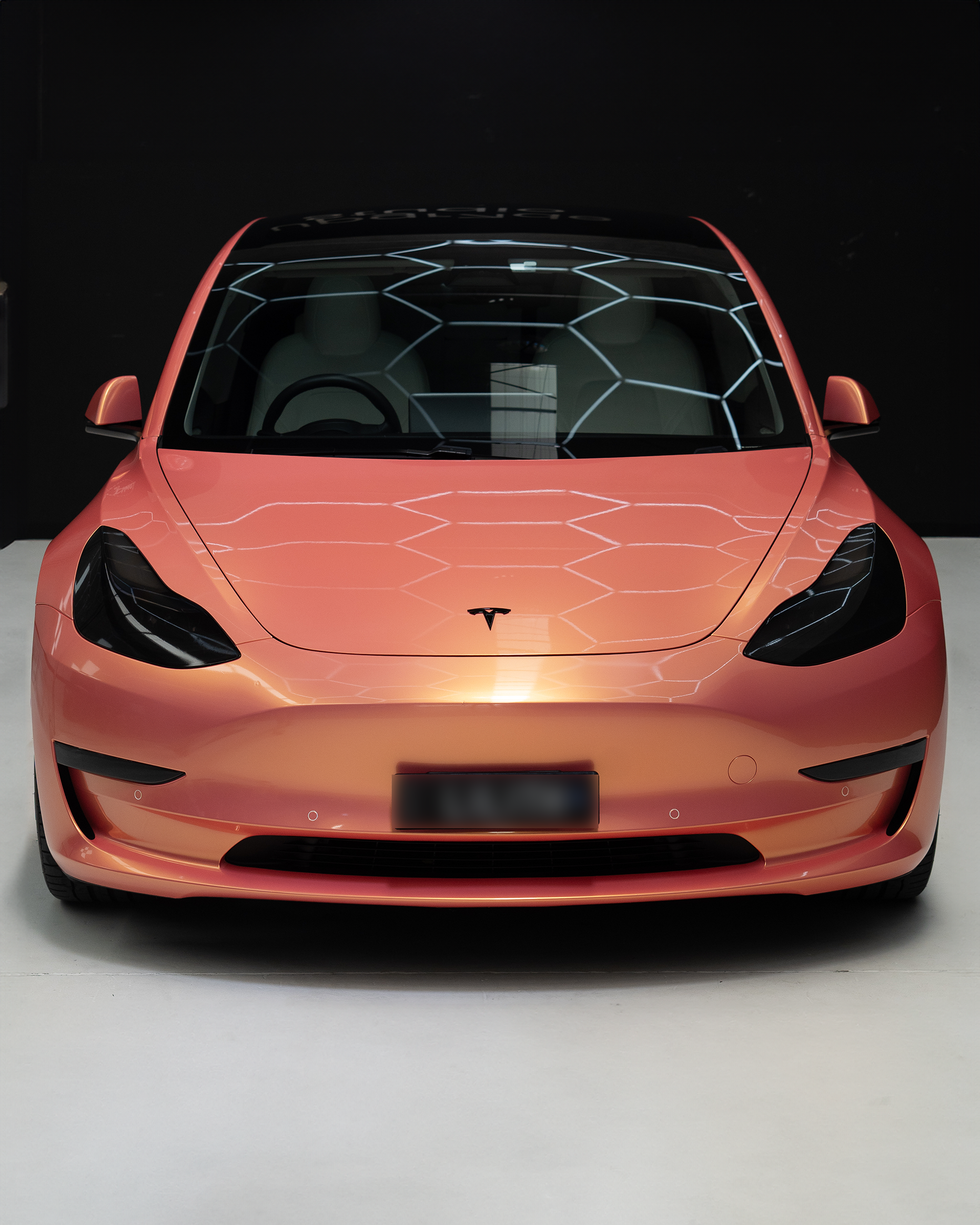 Tesla Full Colour Change vinyl wrap tinted headlights