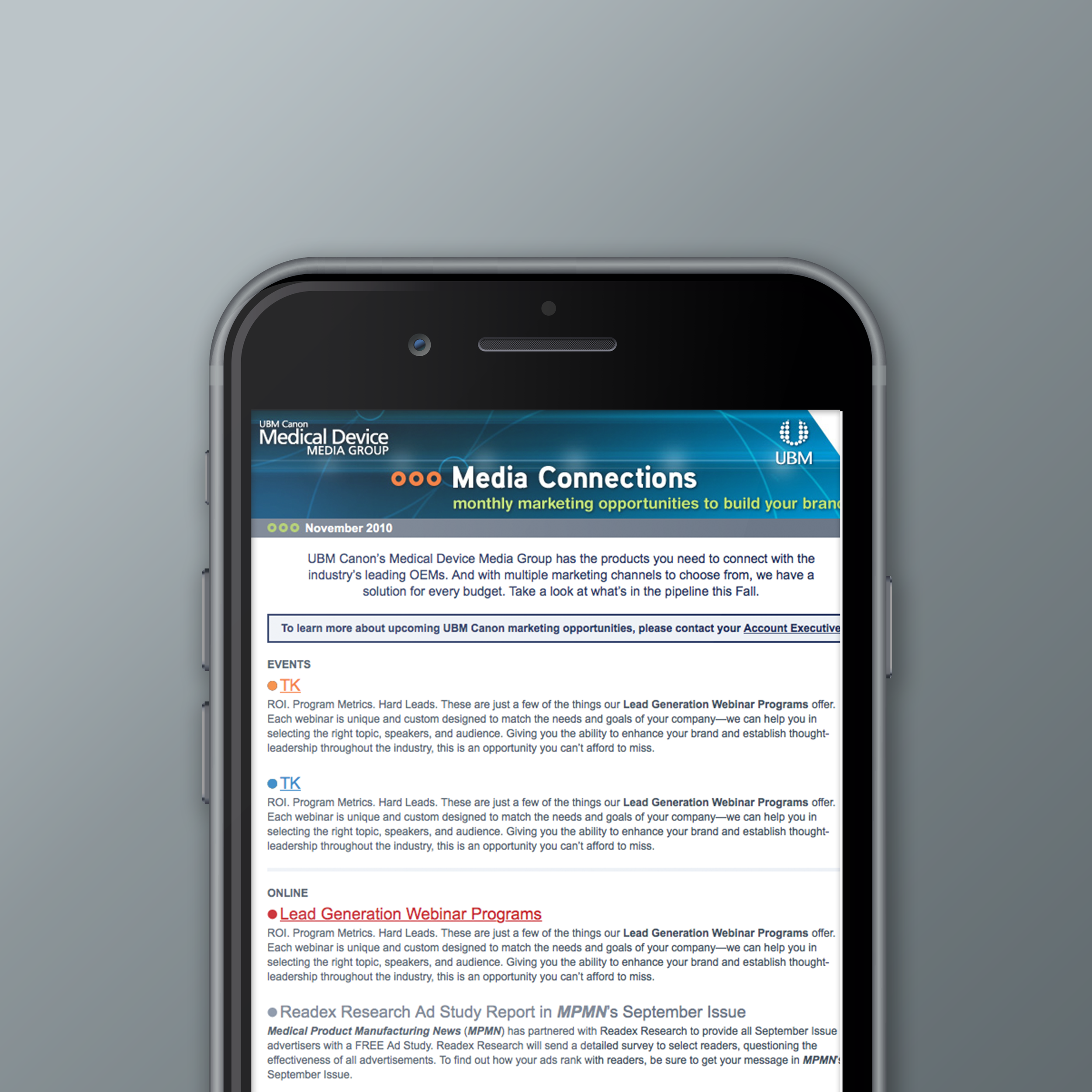 Newsletter for a media brand, Medical Device Media Group