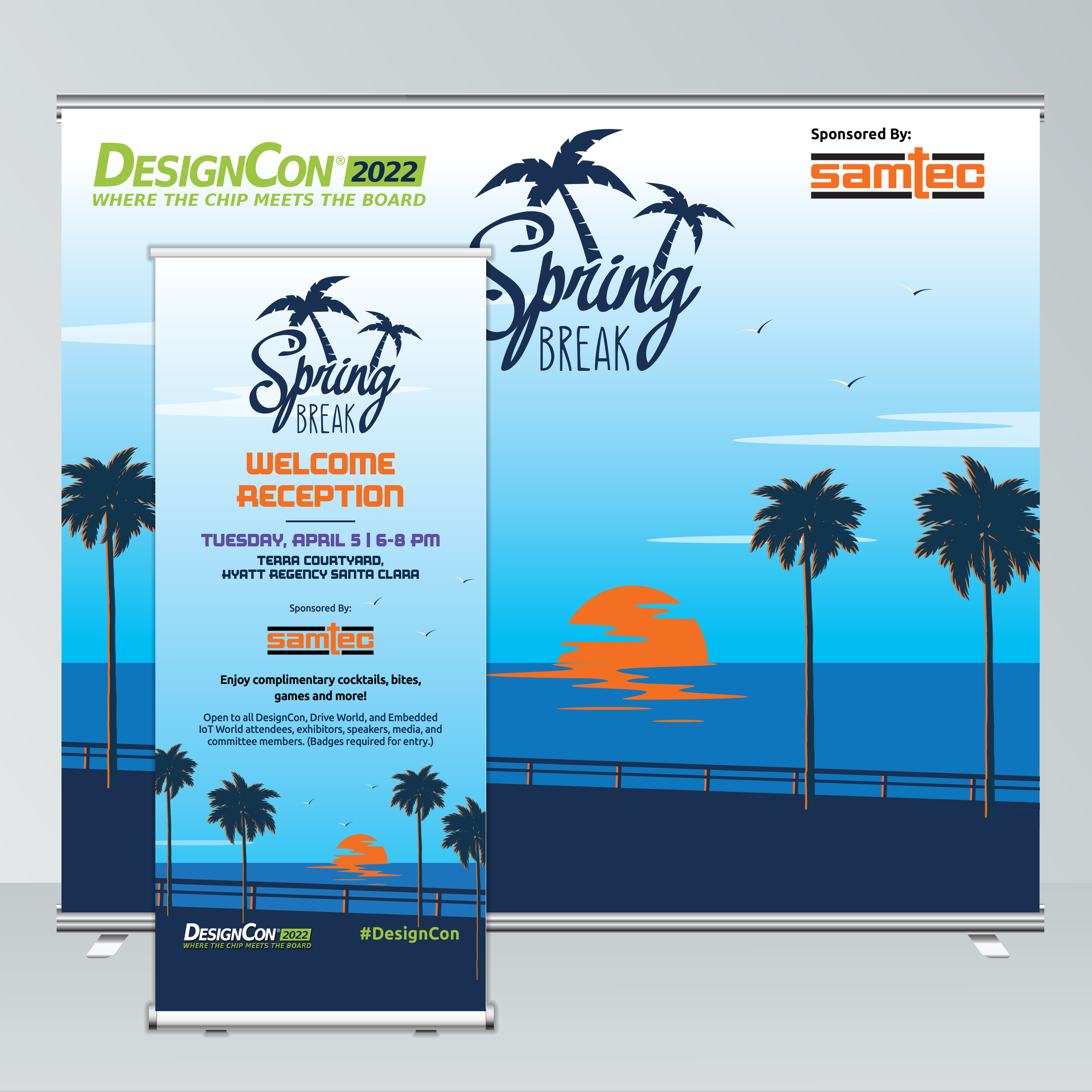 The DesignCon marketer and sponsor collaborated to develop a unique theme for the welcome reception, featuring an eye-catching backdrop where attendees could take photos as keepsakes. The backdrop, meterboard, and conference program ad were strategic