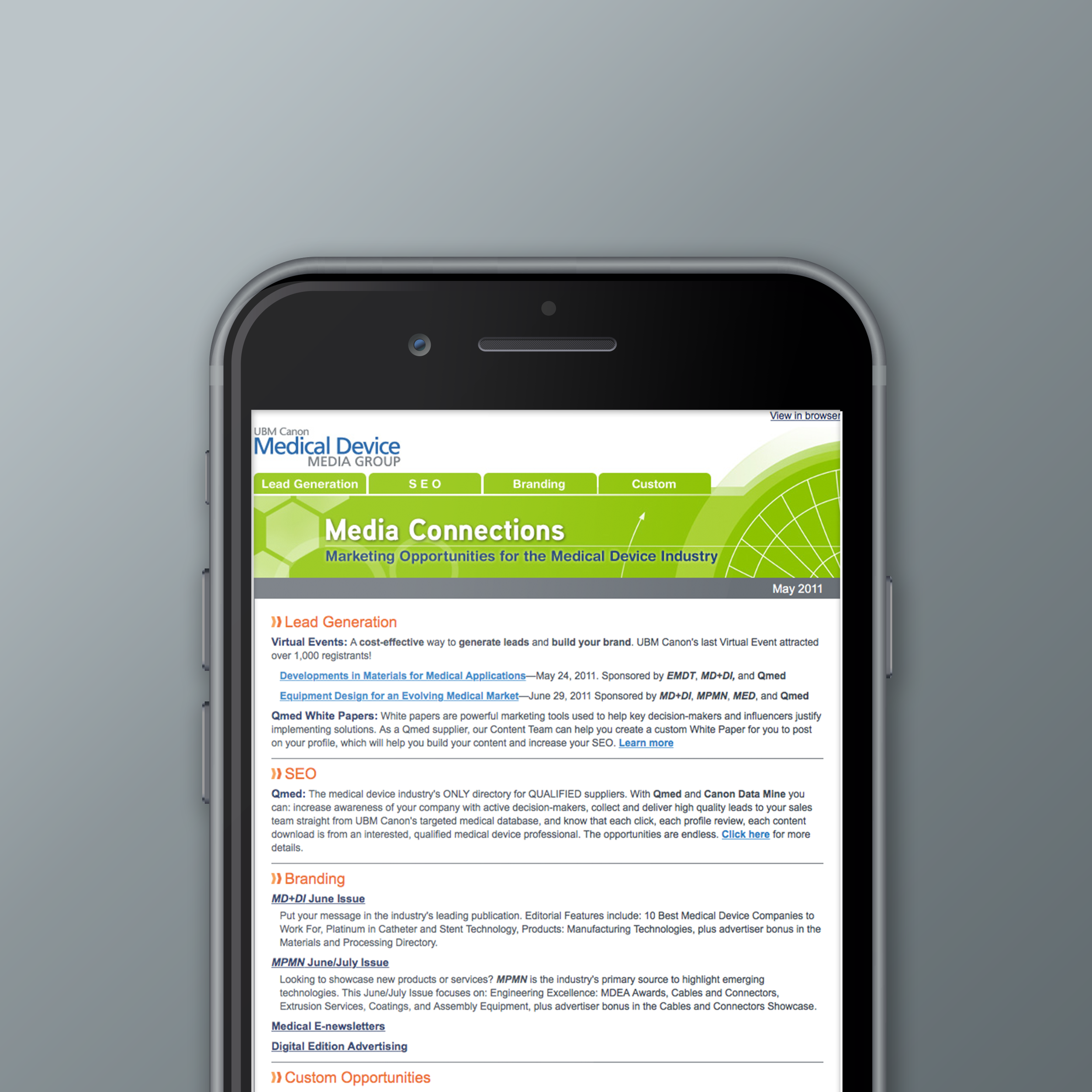 Newsletter for a media brand, Medical Device Media Group