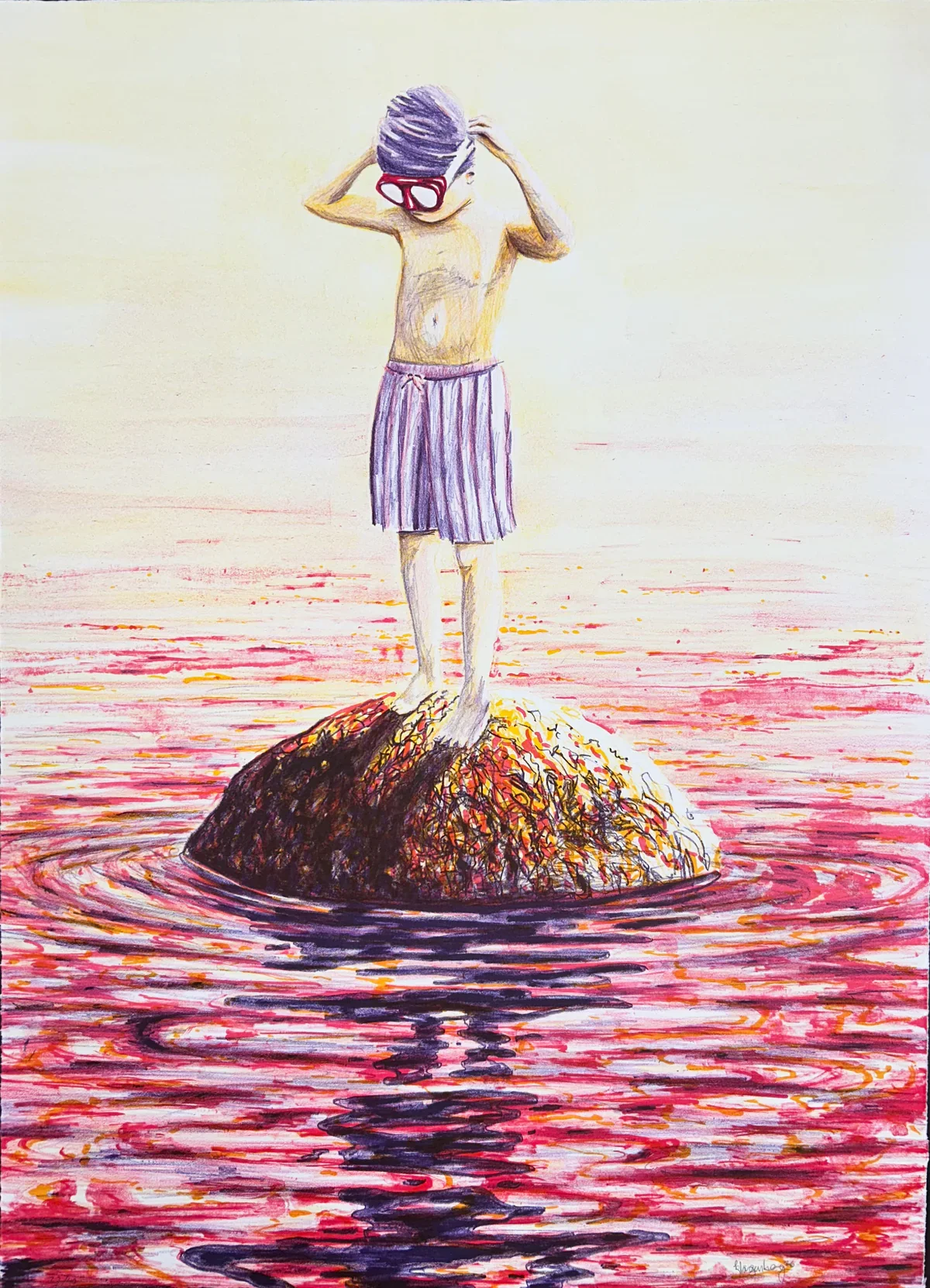 On the edge of This world.
Litografi på 300g papir, 
54 x 75 cm
oplag af 40. 2026. Pris 3000kr.