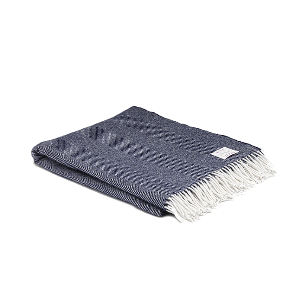 navy herringbone merino throw mcnutt donegal — Studio One Furniture