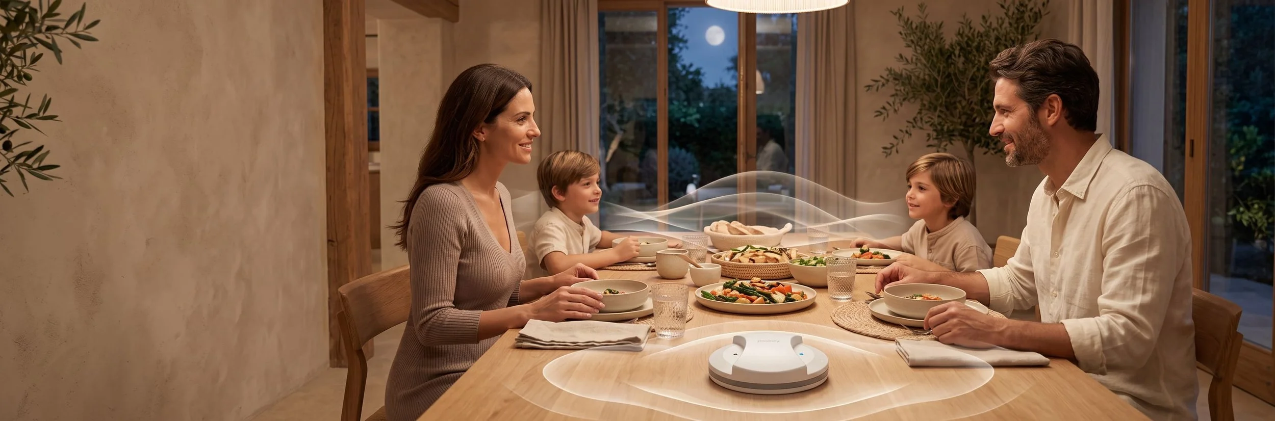 Family enjoying MagHealy Frequenices while eating dinner together