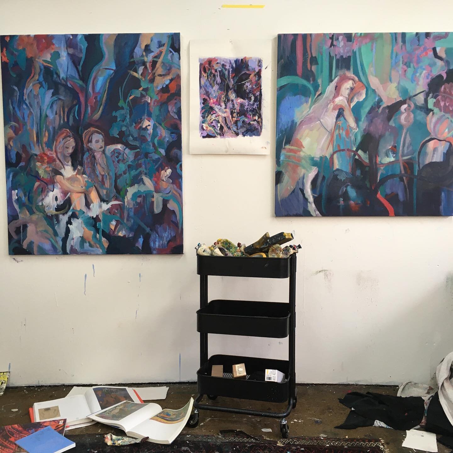Contemplating these two! Wip 
#womenartists #paintingnature #sisters #contemporarypainting #studiolife 
#inabsentia 
@cohort.art