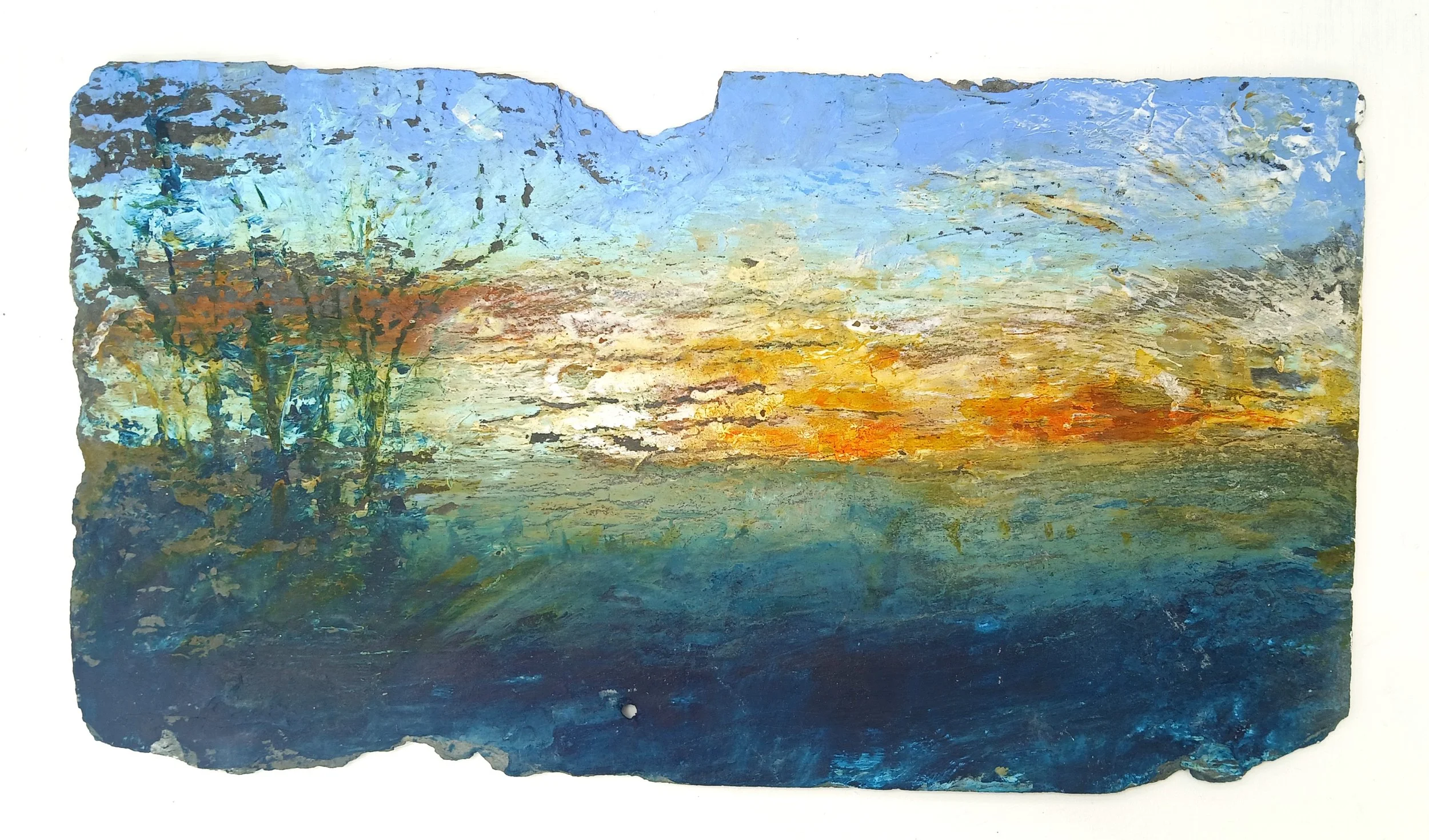Sunset, Salisbury Plain, acrylic on slate, £375