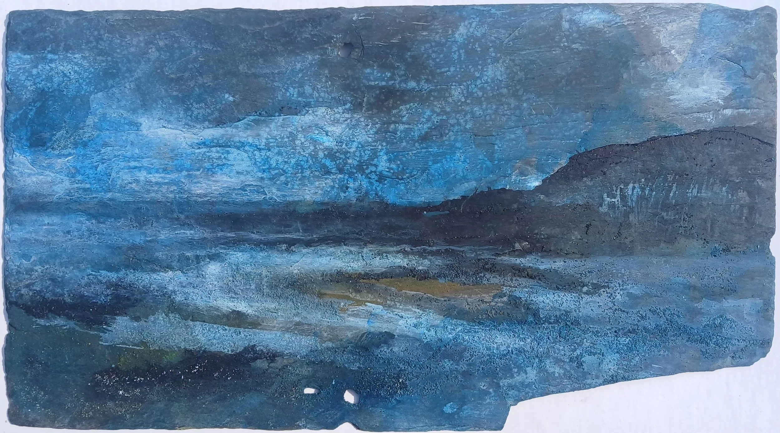 Port Einon, Gower, at the end of Storm Dave...
Acrylic and mixed media on slate. Mounted on white painted ply. £375