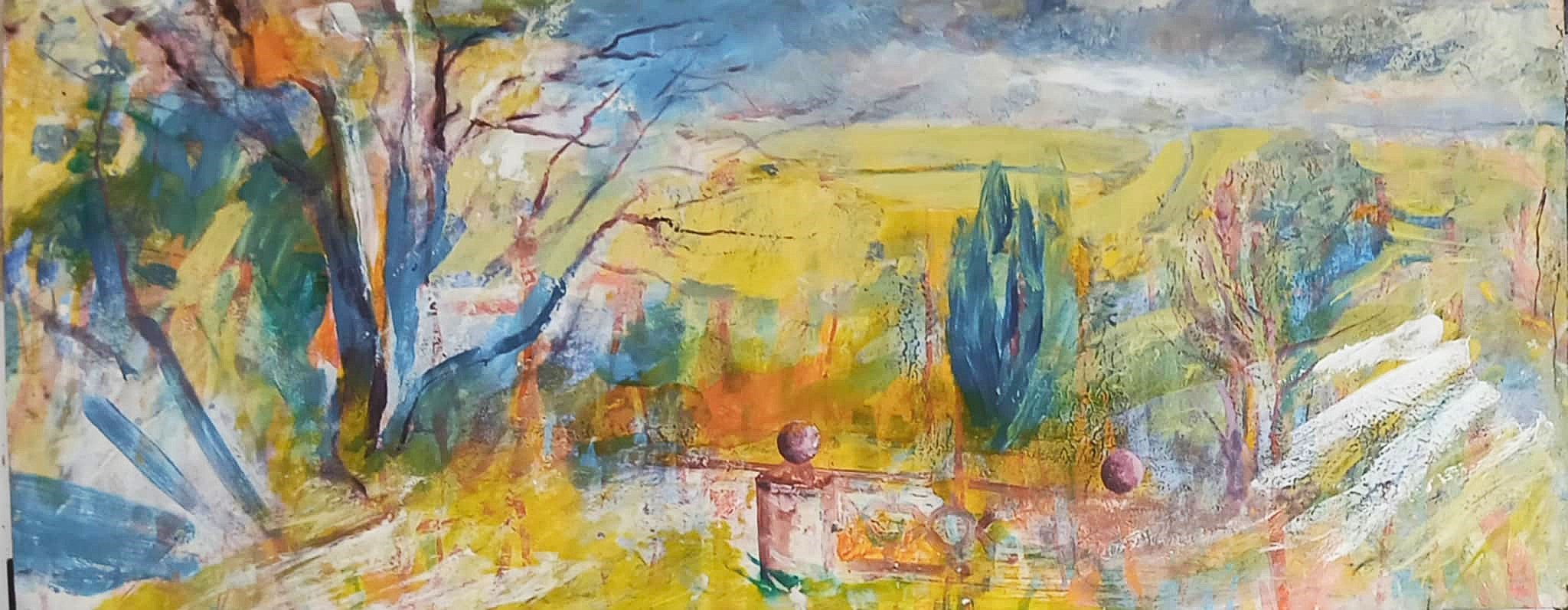 View from Southstoke House, Bath. Acrlic and mixed media on board 76 x 32cm. £475