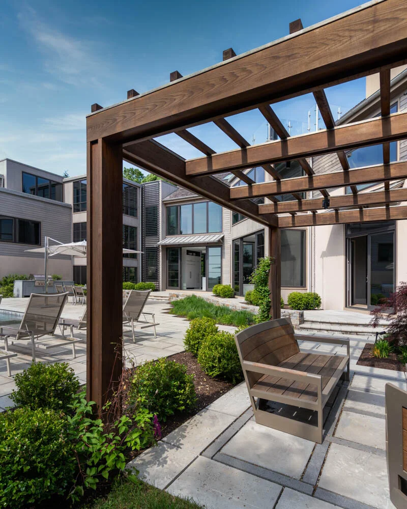 view of pergola and terrace of modern residence