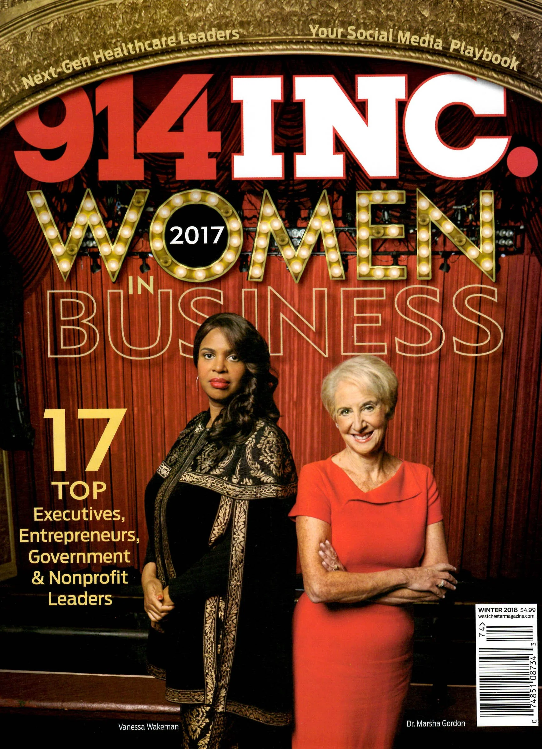Magazine cover of 914INC. "Women in Business 2017" with two women featured, highlighting top executives, entrepreneurs, and leaders.