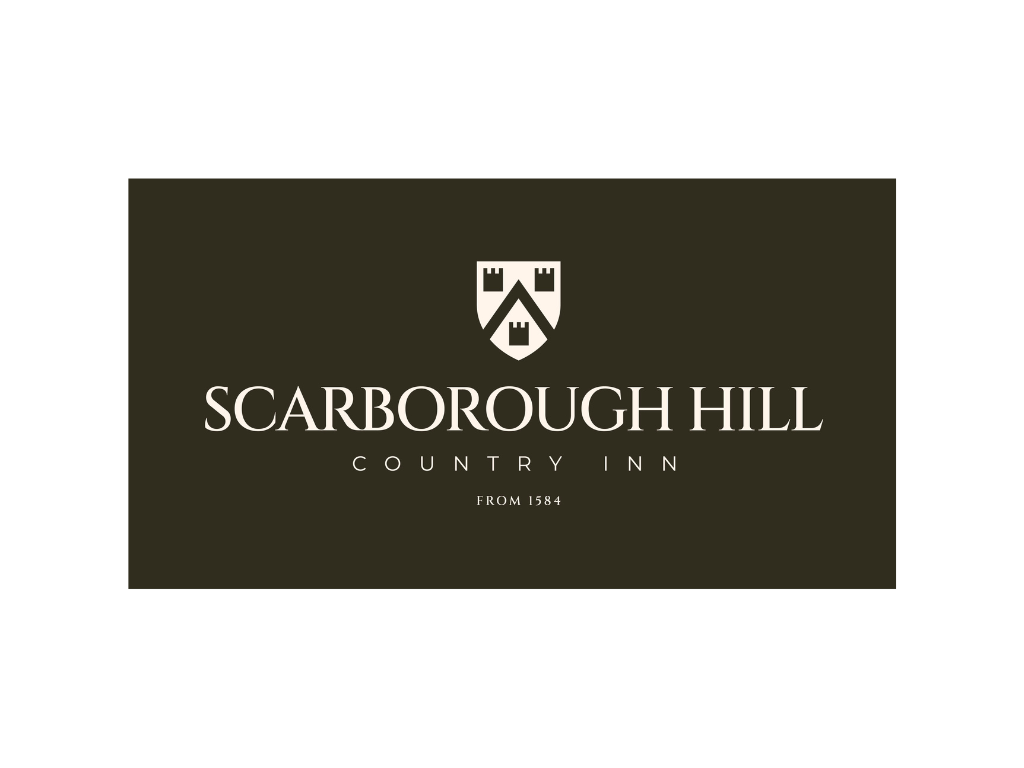 Scarborough Hill logo on a dark grey background, and a shield