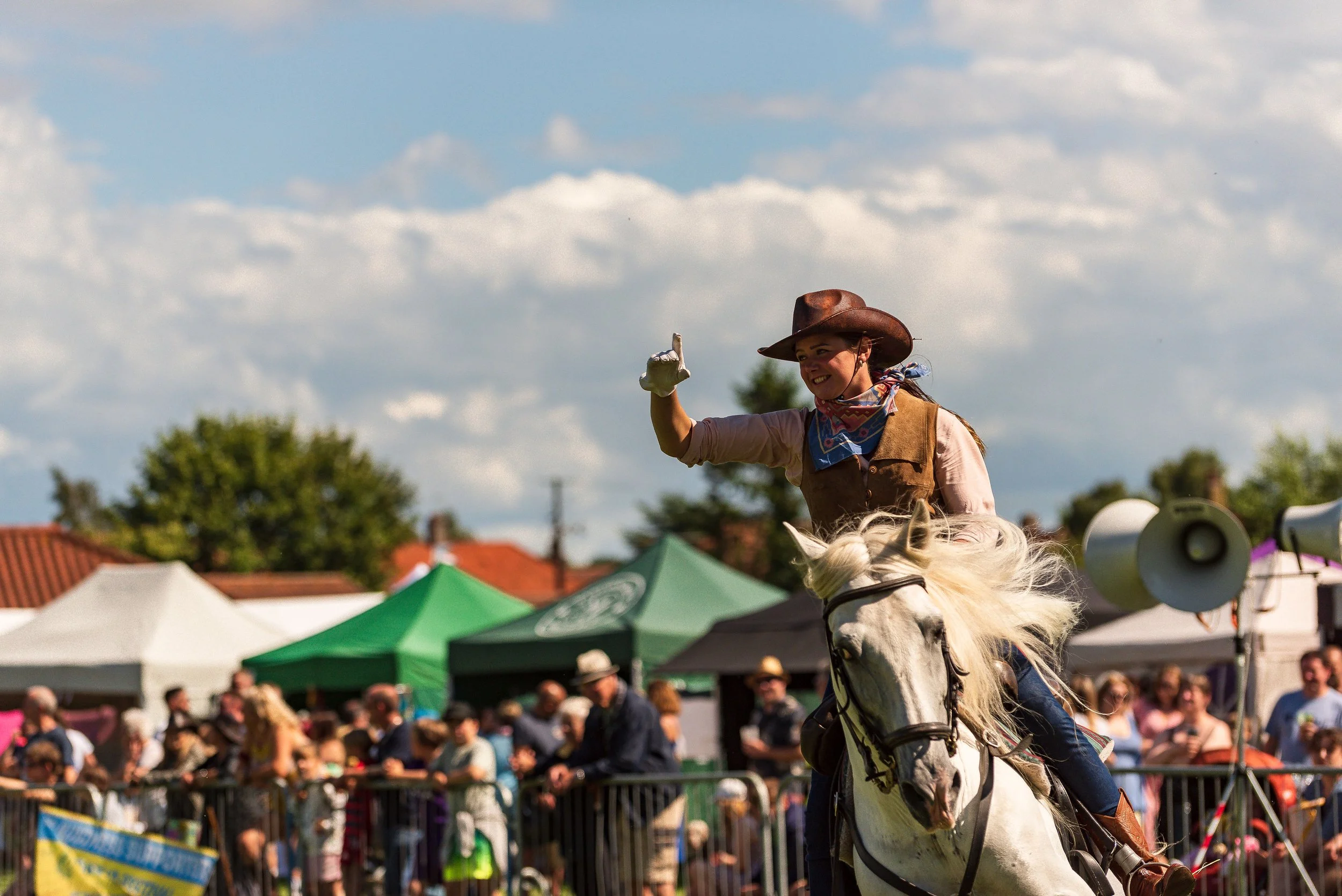 Woman horse riding in the entertainment show ring