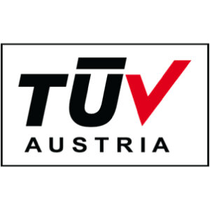 TÜV Austria logo with bold black and red text on a white background.