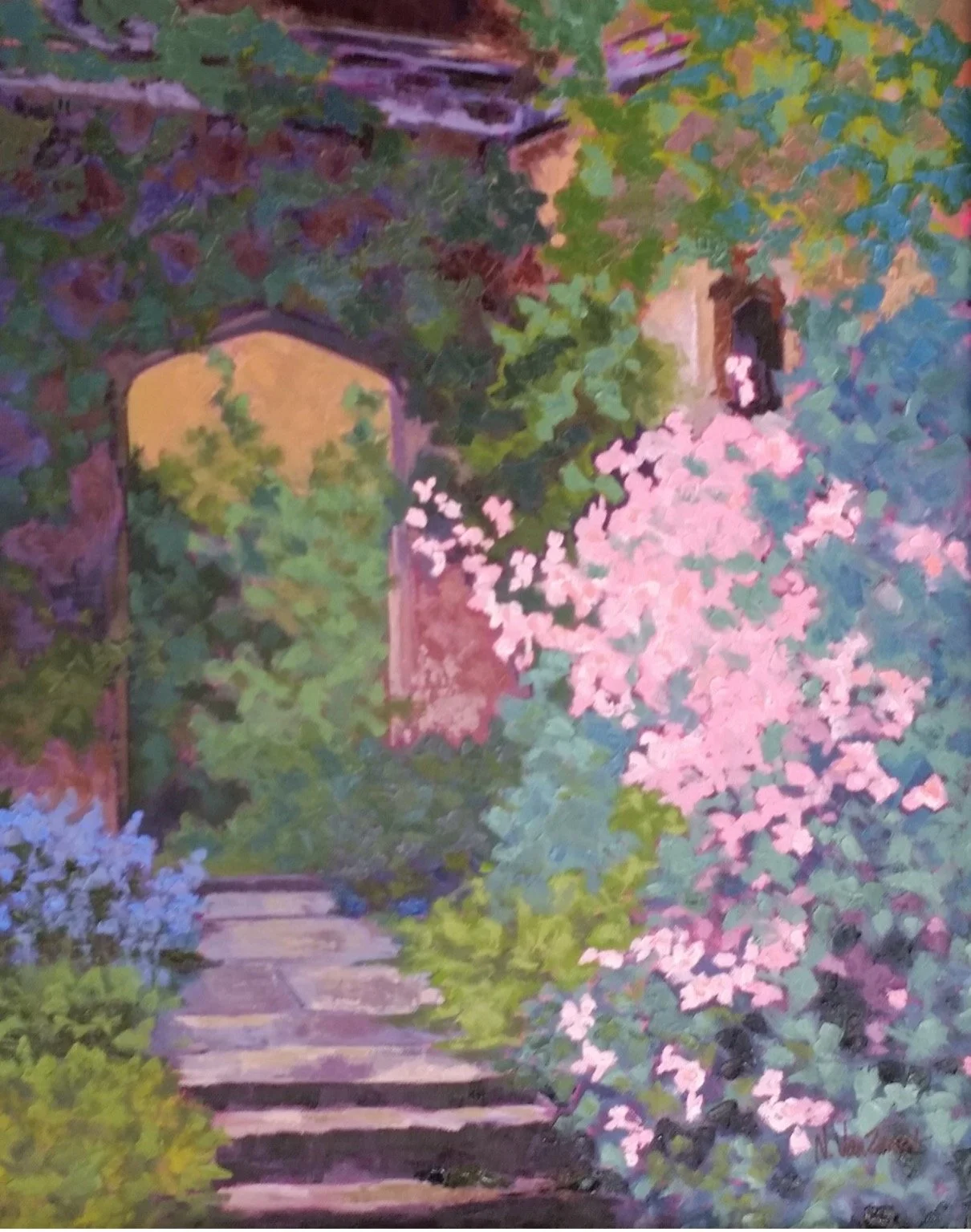 Blooming Tapestry 20 x 16 inches - Custom Framed Oil Painting on Panel