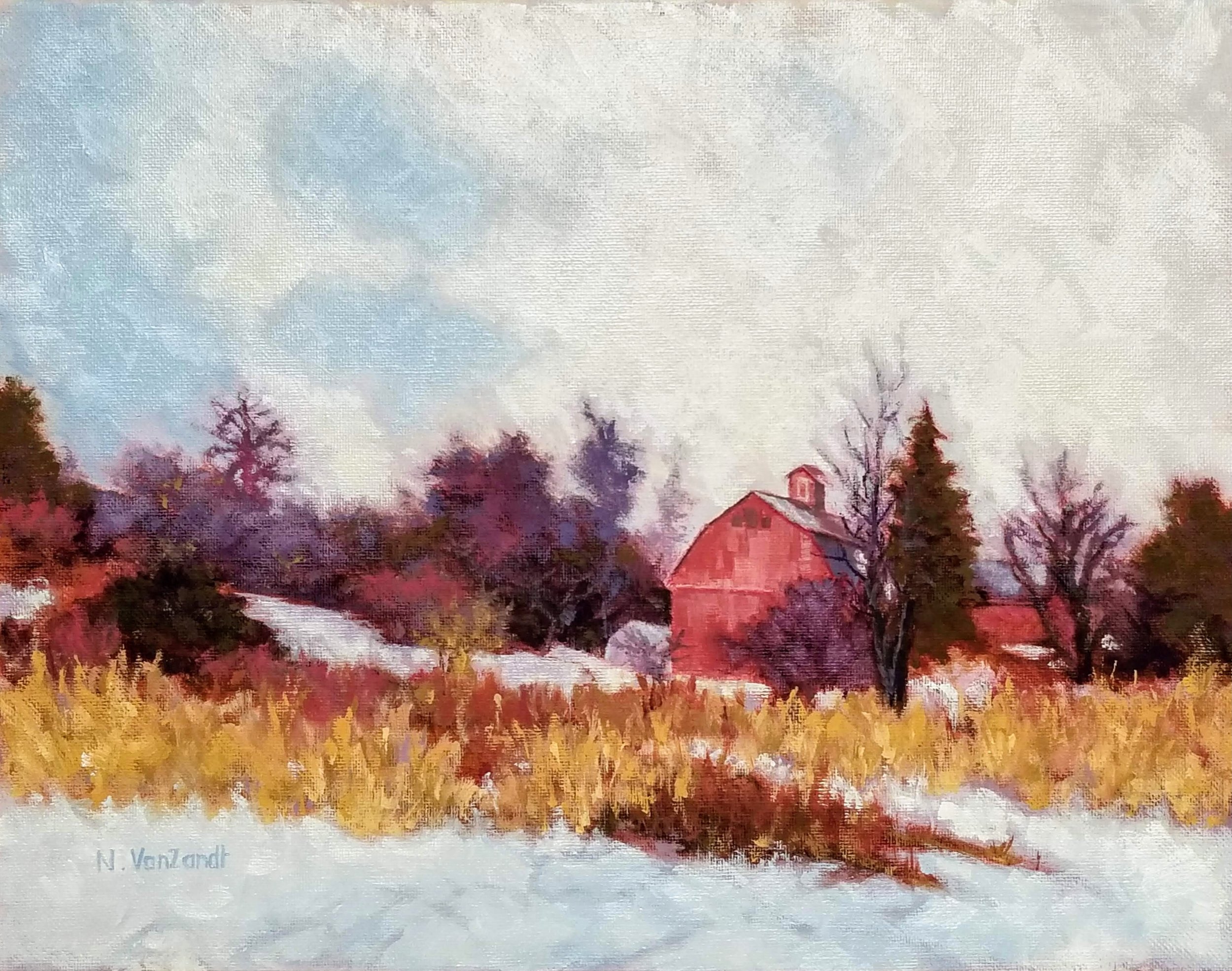 Under the Cloak of Winter 
 11 x 14 inches - Custom Framed Oil Painting on Canvas