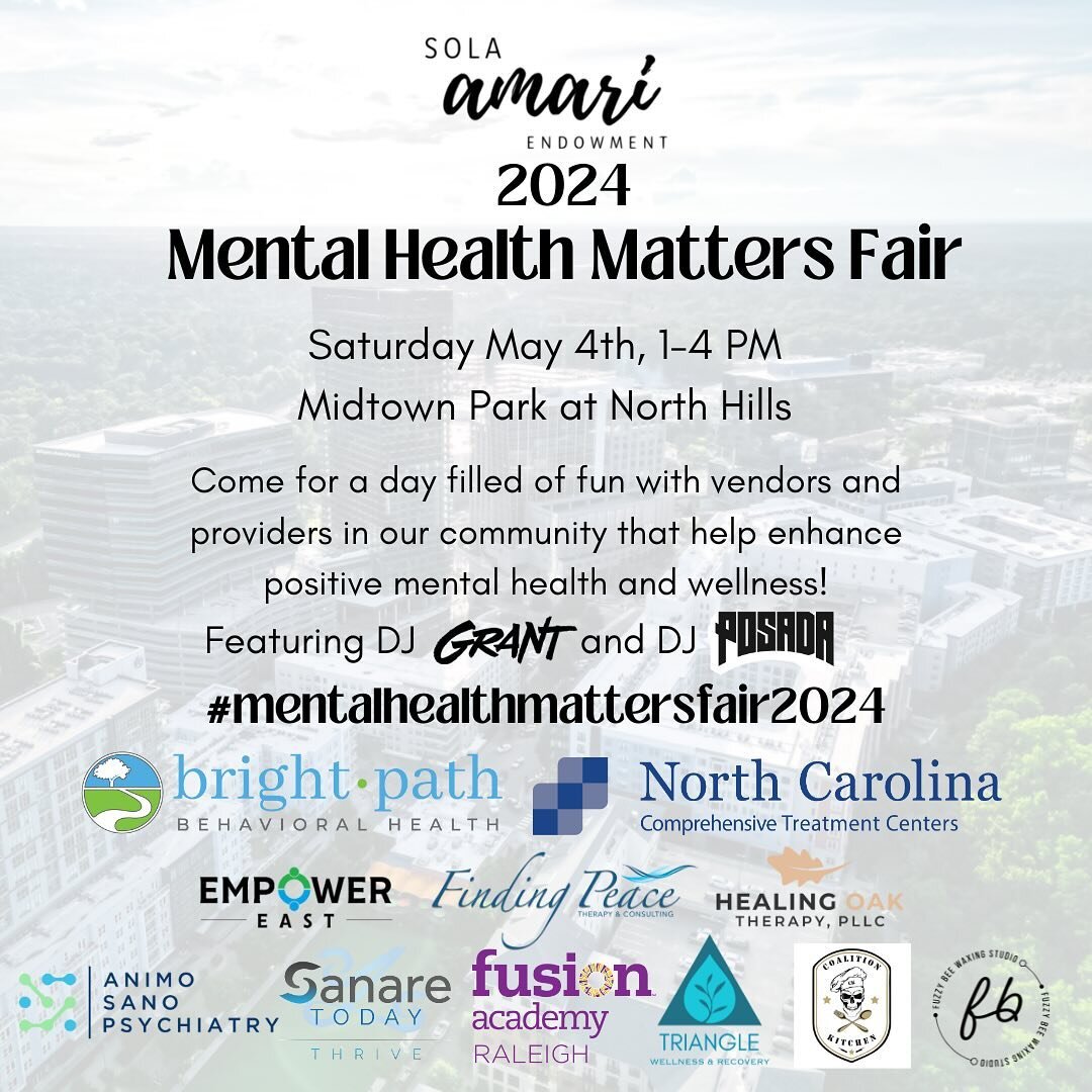Mark your calendars!! We are so excited to present our first Mental Health Matters Fair!

Come out for a fun family friendly day to see vendors, businesses, and providers right here in our local community that enhance mental health and wellness! Feat