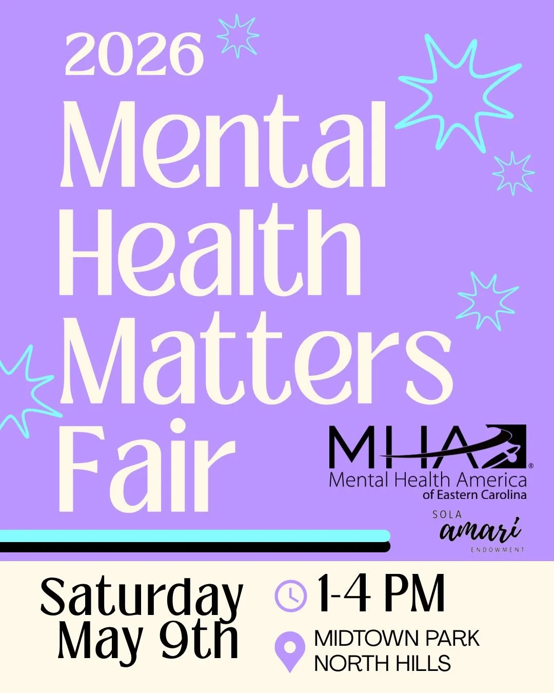 💜 Mark your calendars! This year&rsquo;s fair is Saturday May 9th from 1-4 PM at Midtown Park in @visitnorthhills ! 

Join us for a day of community and connection with mental health providers, local artisans and vendors, DJ&rsquo;s and food trucks!