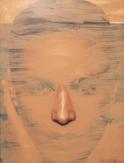 Tanya Nedelskaya, The melting effect (Claudia’s nose), 2015. Acrylique et vernis sur poster. 80 x 60 cm