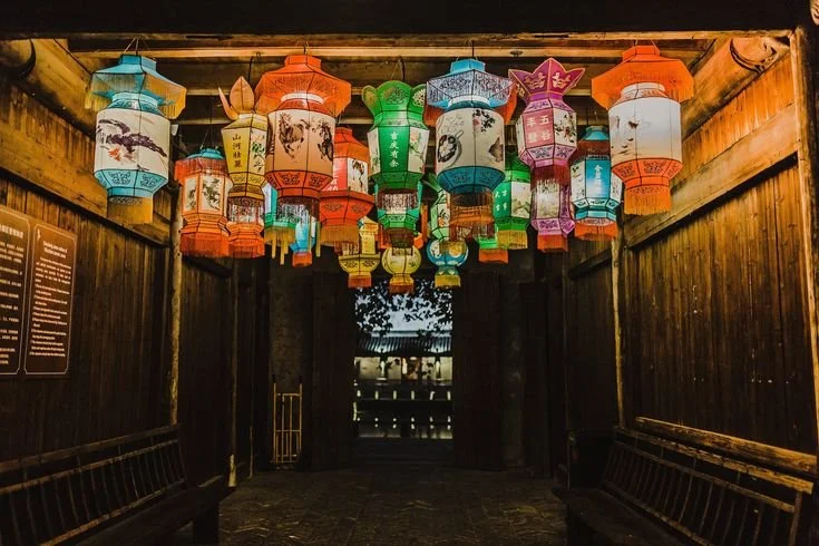 Colorful Asian paper lanterns representing cultural celebration therapy for South Asian clients in Texas