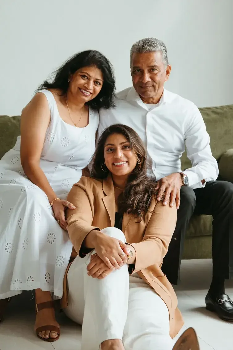 South Asian family posing for a family photo in Dallas, Texas