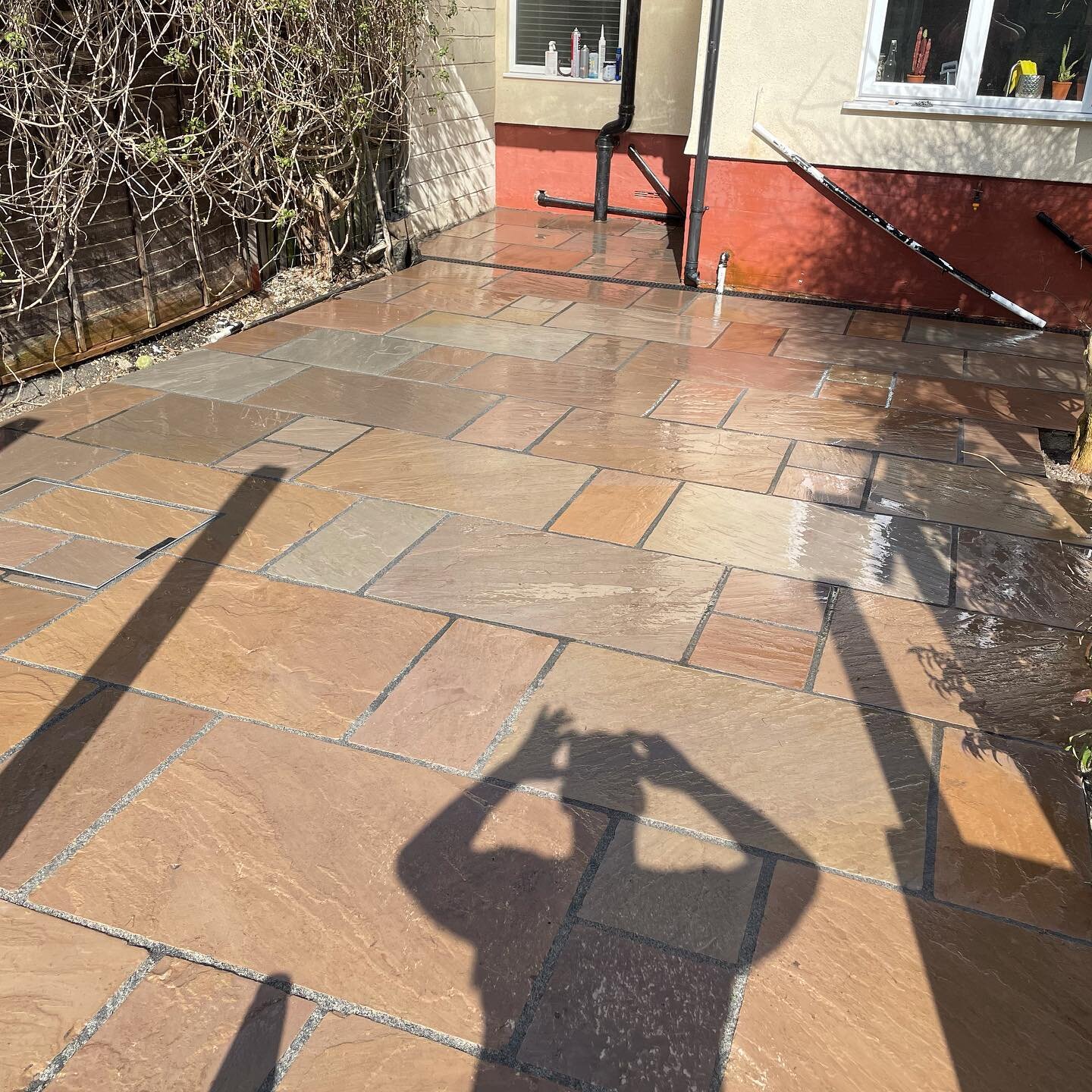 Latest garden transformation, Harrogate. Raj Green Indian Stone patio, complimented with a natural Turf garden..... Another  delighted customer👌