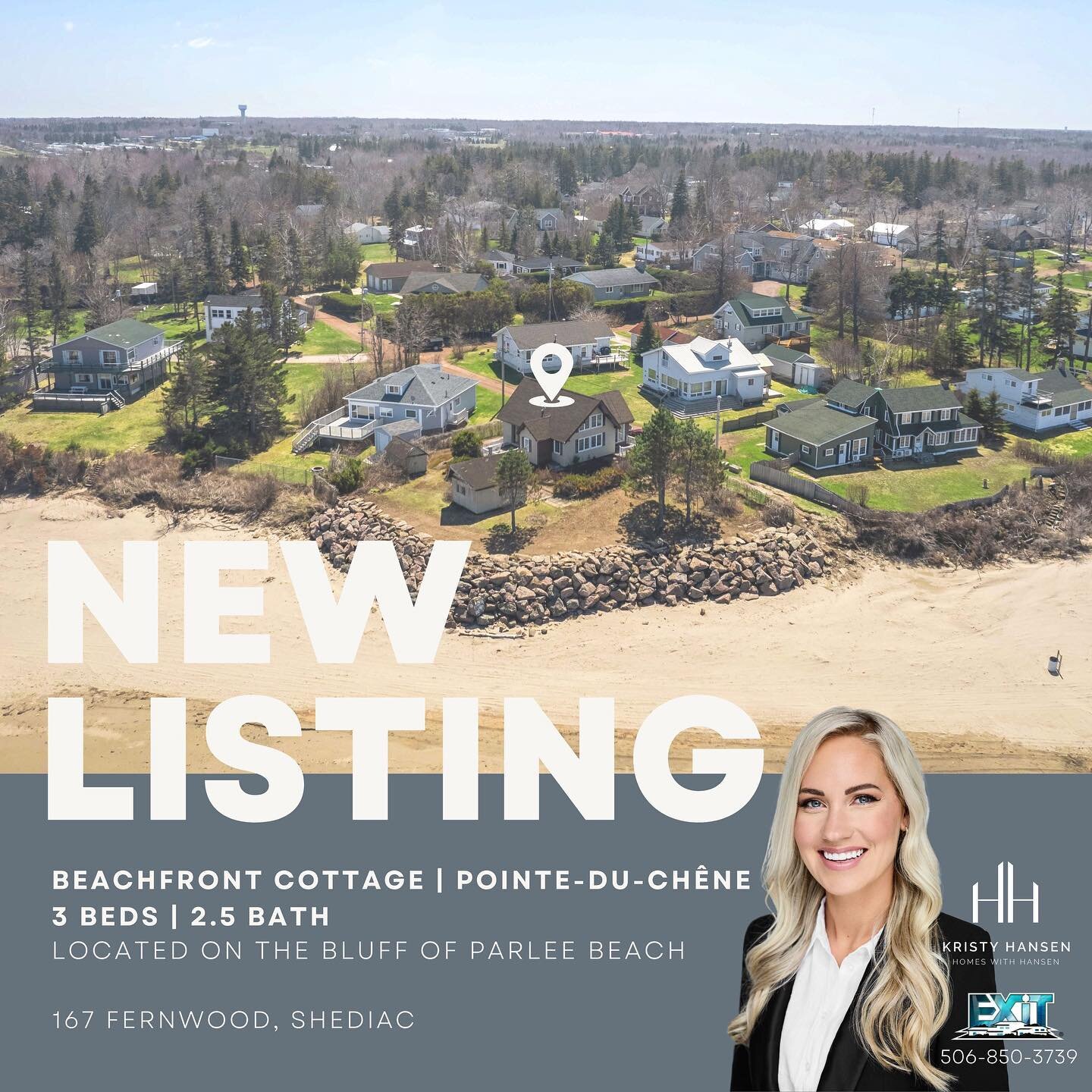 🌊 BEACHFRONT PROPERTY 🌊 
▫️167 Fernwood, Shediac 
▫️Offered at $749,900

🏖️ Welcome to your dream BEACHFRONT cottage located on the BLUFF of PARLEE BEACH  in Pointe-Du-Chene! This stunning waterfront property boasts 3 bedrooms, 2 full baths and 1 