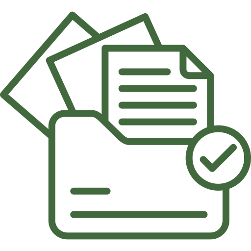 Outline of documents and files with a checkmark symbol