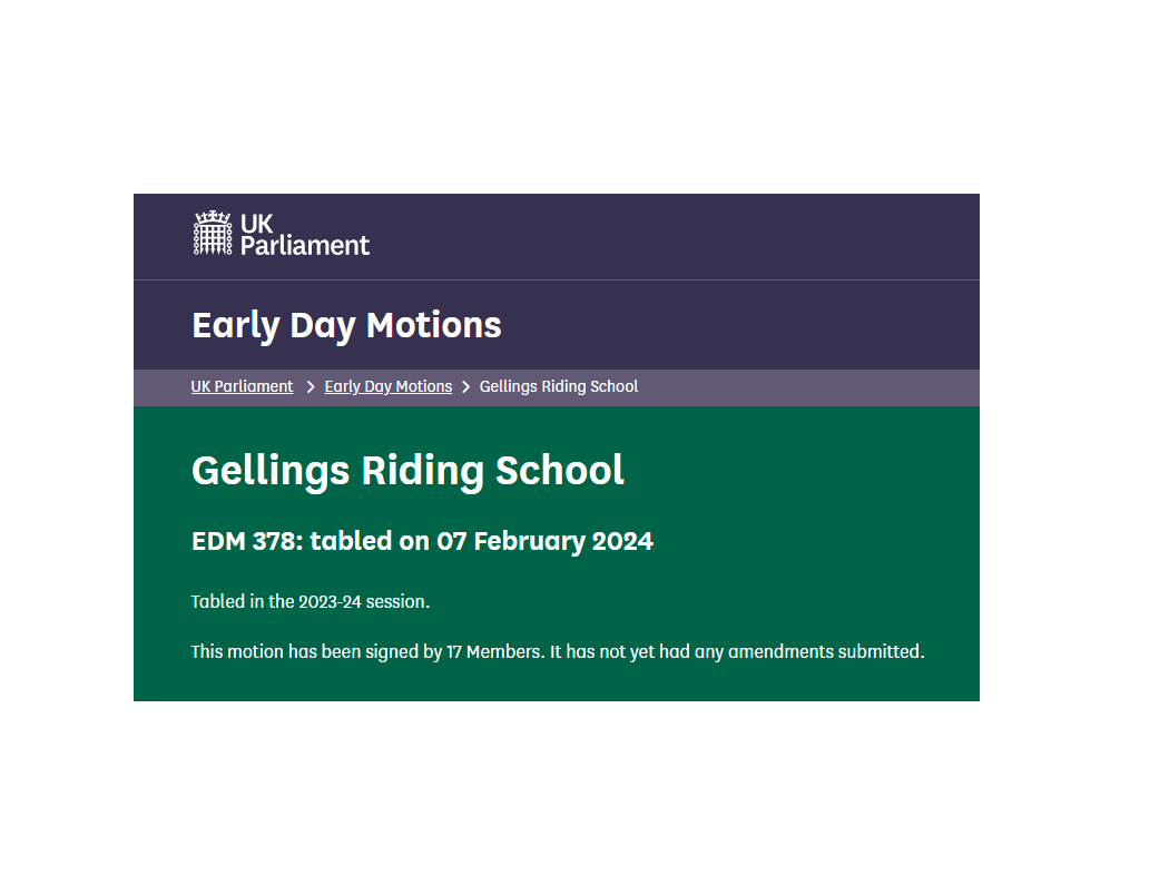 Motion to Parliament: Gellings Riding School