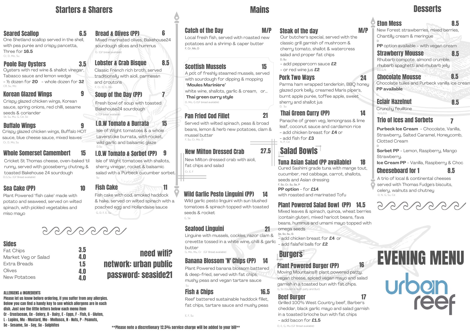 menu  urban reef restaurant