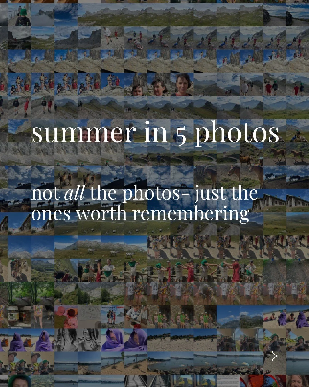 Summer, summed up in 5 (ok, 6!) photos.
Not the perfect ones. Just the ones with a story. 

➕ A summer dawn that meant something
➕ Painting and house renovation all nighters
➕ Slightly feral children (always)
➕ Spotty horses on spotty mountains
➕ Sit
