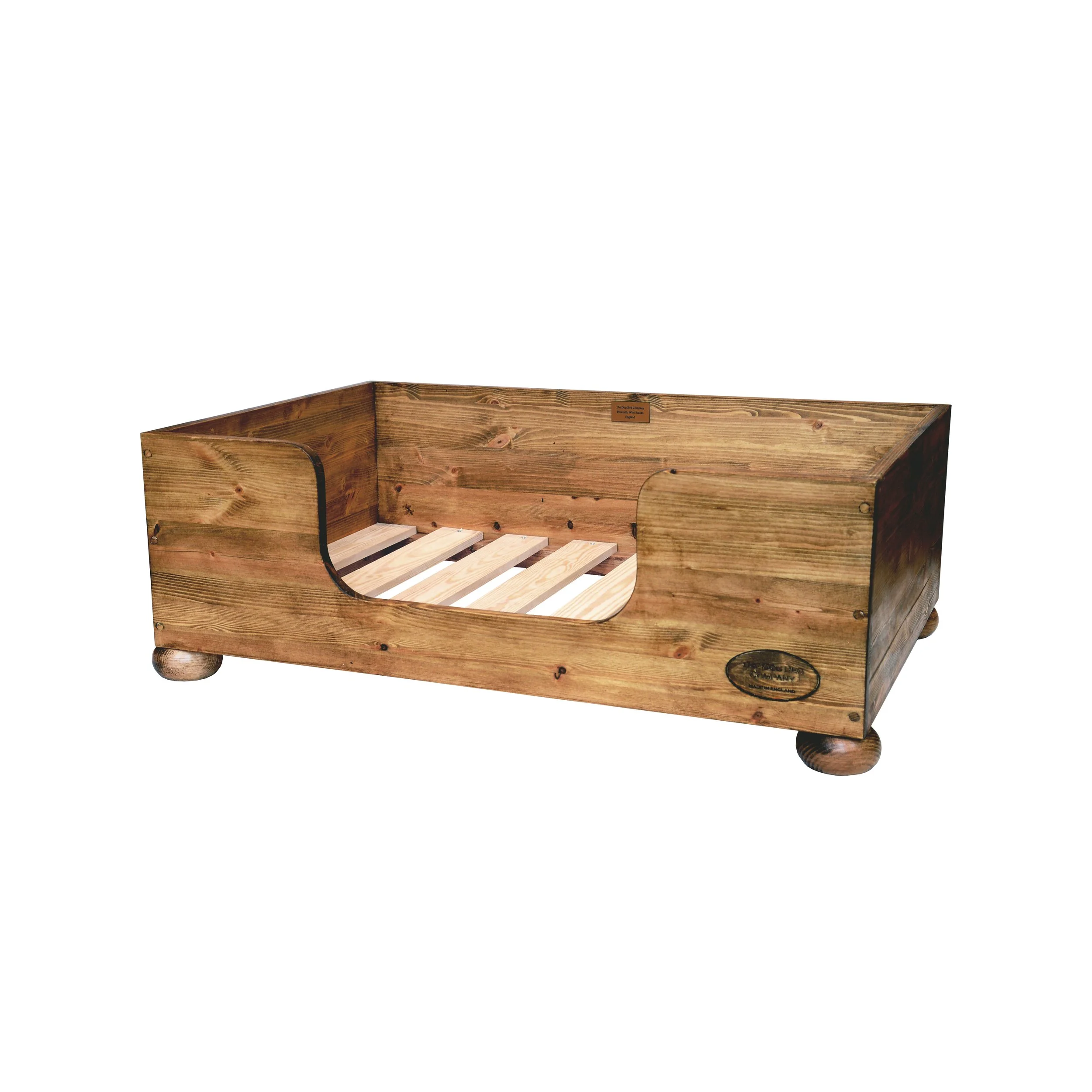 wood dog bed, pine, deep sides, solid, raised, luxury, hand made, custom, english
