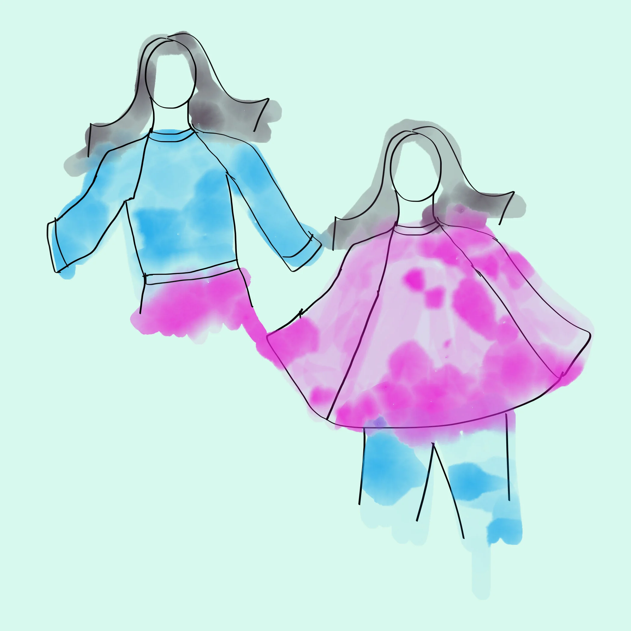 The raglan seams on a standard pullover (left), left open at the underarm and carried on longer, creates a classic poncho (right).