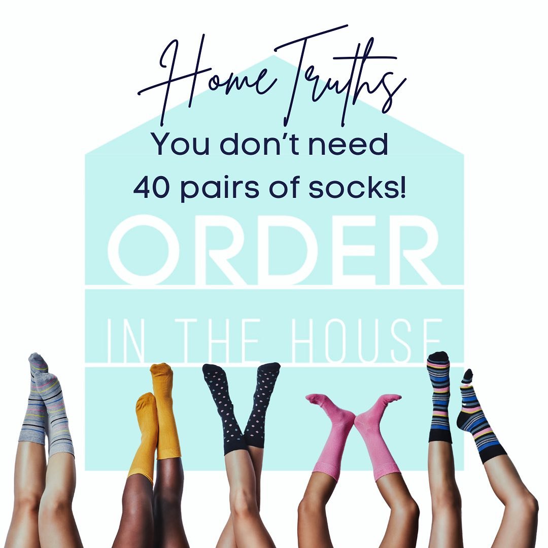 You don&rsquo;t need 40 pairs of socks - one pair for each day of the week and a couple of spare pairs should suffice, aim for around 12.

🧦 Get rid of any odd socks that have long since had a friend
🧦 Decide on a couple to keep for cleaning cloths