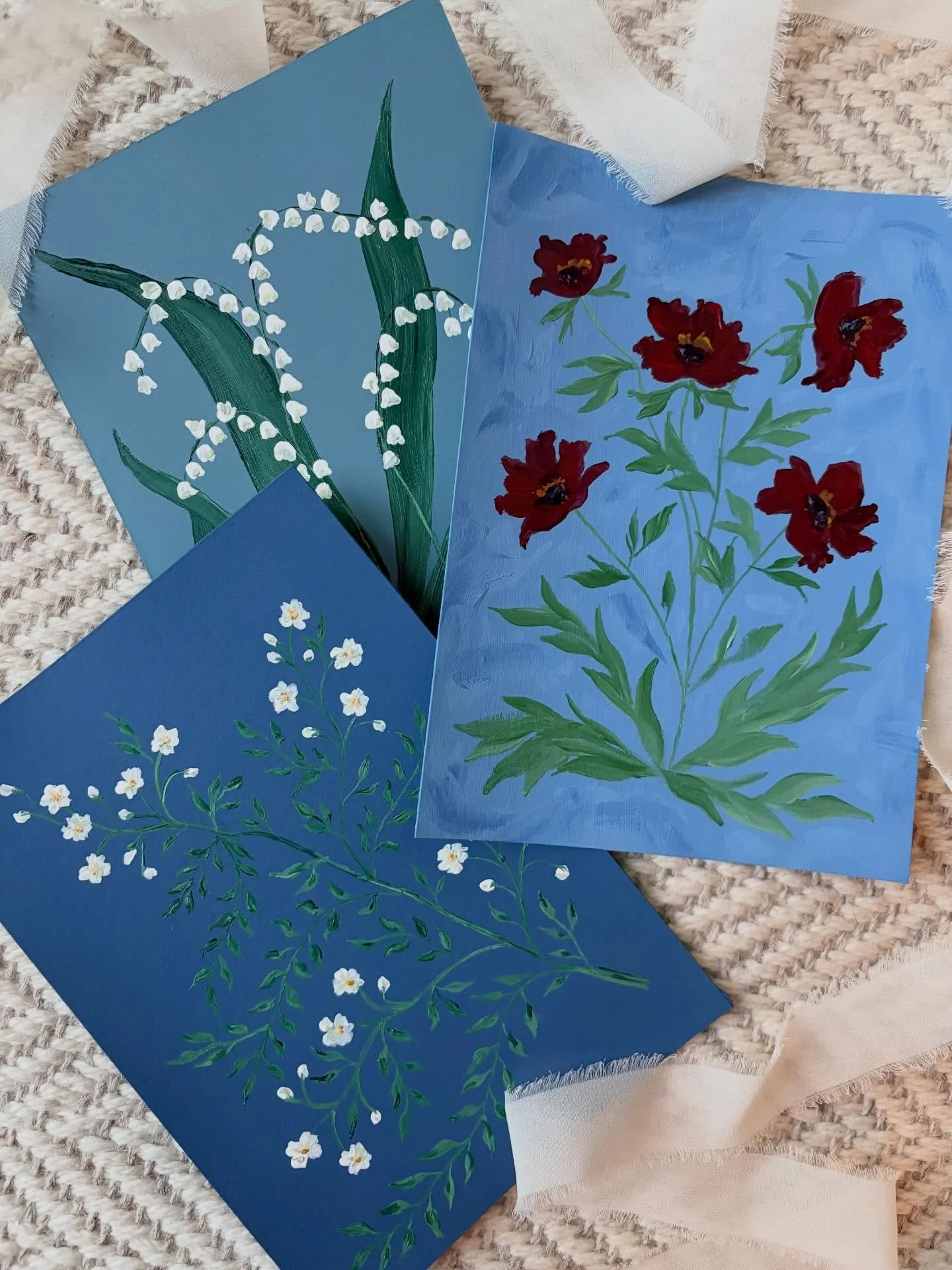 working through a series of small florals in layered blues, each one a little exploration of color &amp; mood