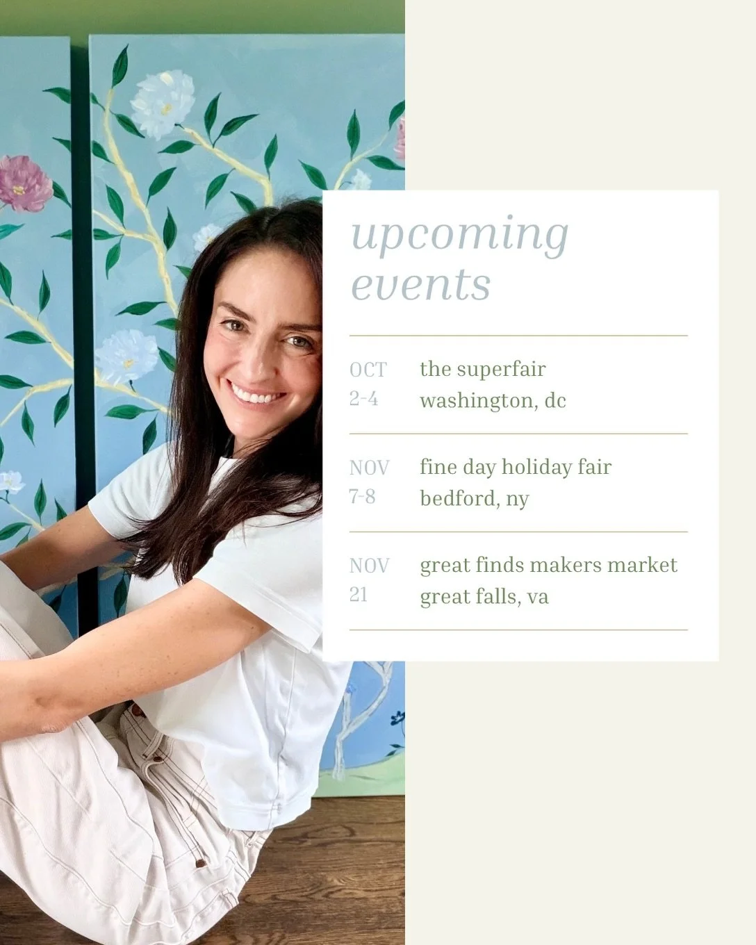 a few places you&rsquo;ll find me this fall 

beautiful places, talented makers, and plenty of reasons to jumpstart your holiday shopping

the superfair
🗓️ oct 2-4
📍 THE SPACE at gallery place

fine day holiday fair
🗓️ nov 7-8
📍 bedford post inn
