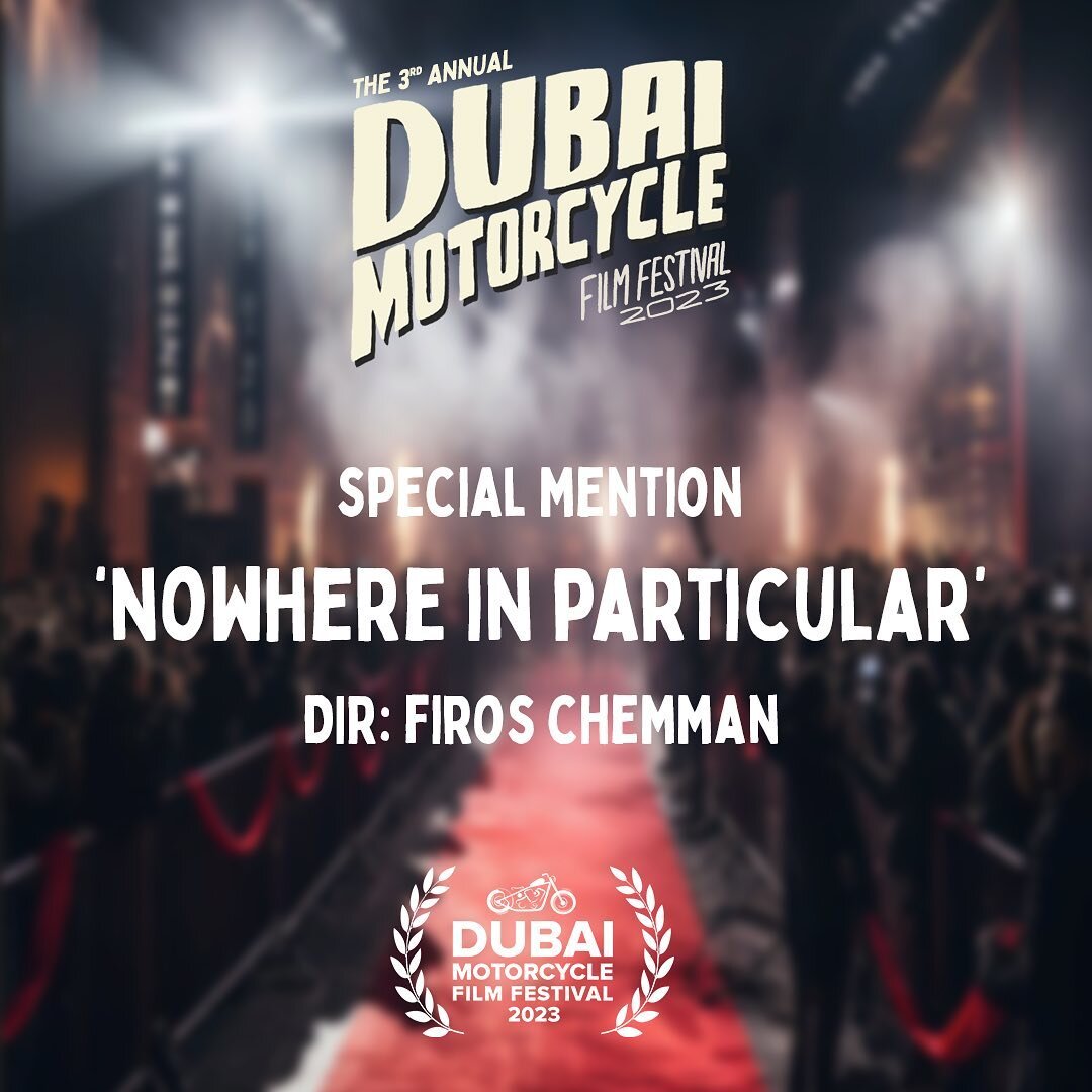 A DMFF 2023 Special Mention for &lsquo;Nowhere In Particular&rsquo; directed by Firos Chemman. 👏🏼👏🏼

Huge thanks to all the film makers who entered DMFF 2023. 🎬🤙🏼

#motorcycle #filmfestival #awards #redcarpet #filmpremiere #producer #bikerlife