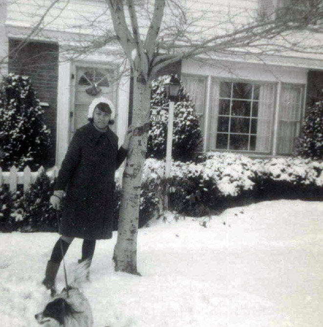 Mrs. Draper at fourteen. With dog Trinka. Gee, I loved that dog. Lots of snow in Cleveland, Ohio each year.