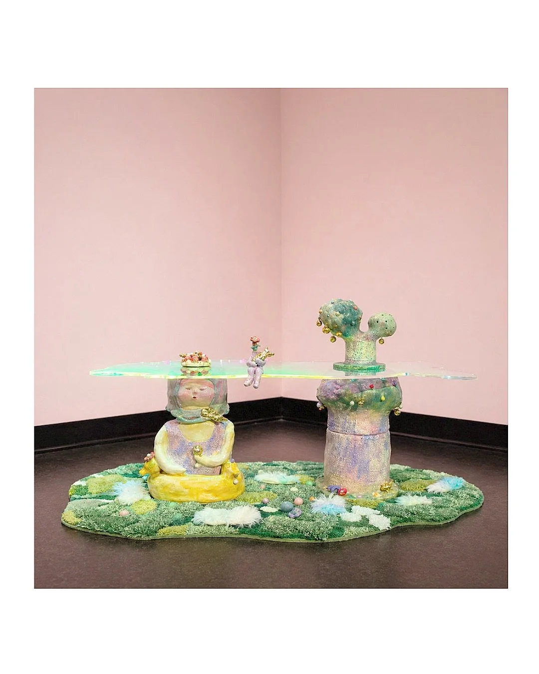 Island Girl Who Still Can&rsquo;t Swim
2026
Installation, glazed ceramics, gold lustre, gold leaf, plexiglass, textile, mixed media
70x130x70cm
.
online catalogue via link in bio
(Available to purchase)
.
✿ Currently on display at Counihan Gallery as